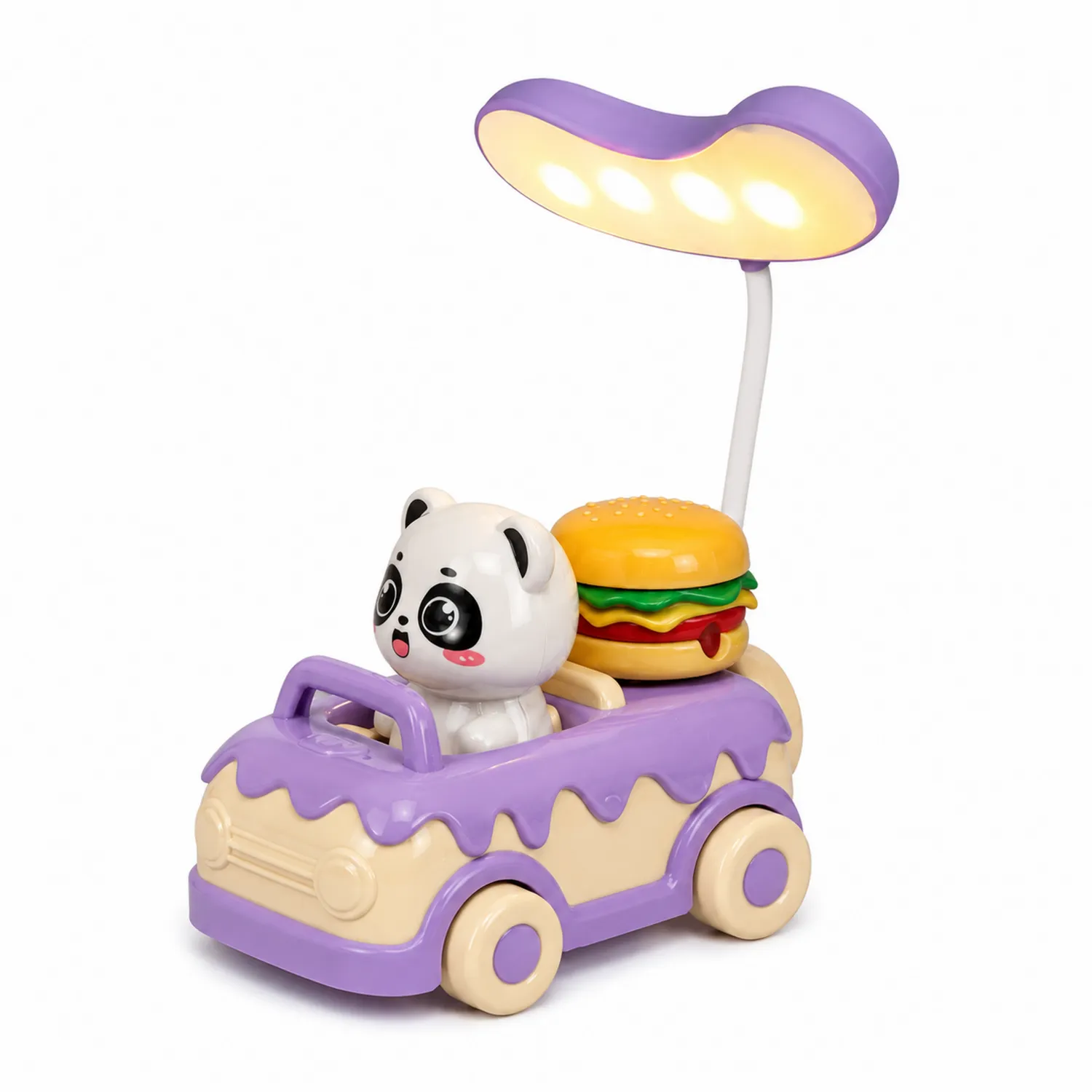 Lámpara Infantil LED de Panda y Coche Morado/Beige