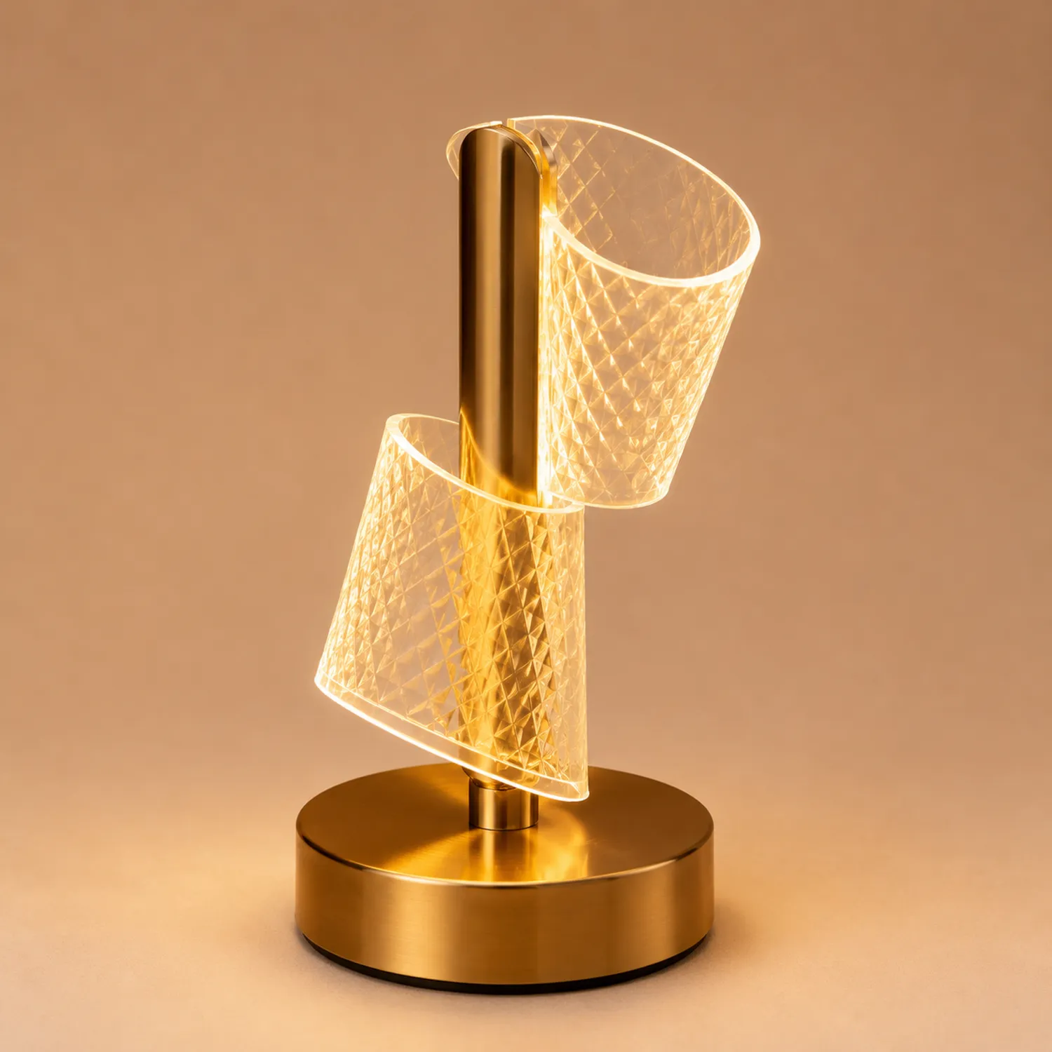 Lámpara de Mesa LED Dorada con Diseño Geométrico