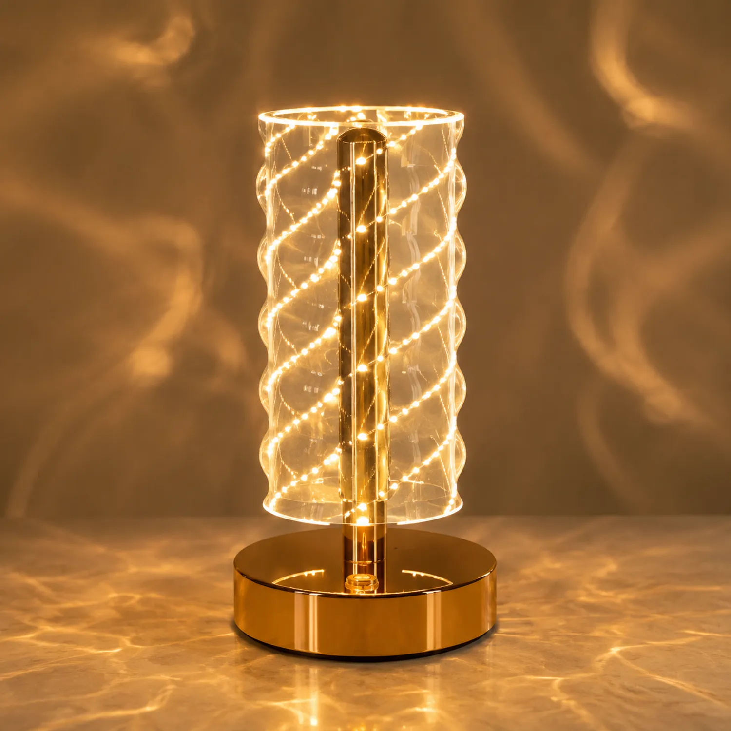 Lámpara de Mesa LED con Diseño Espiral Dorada
