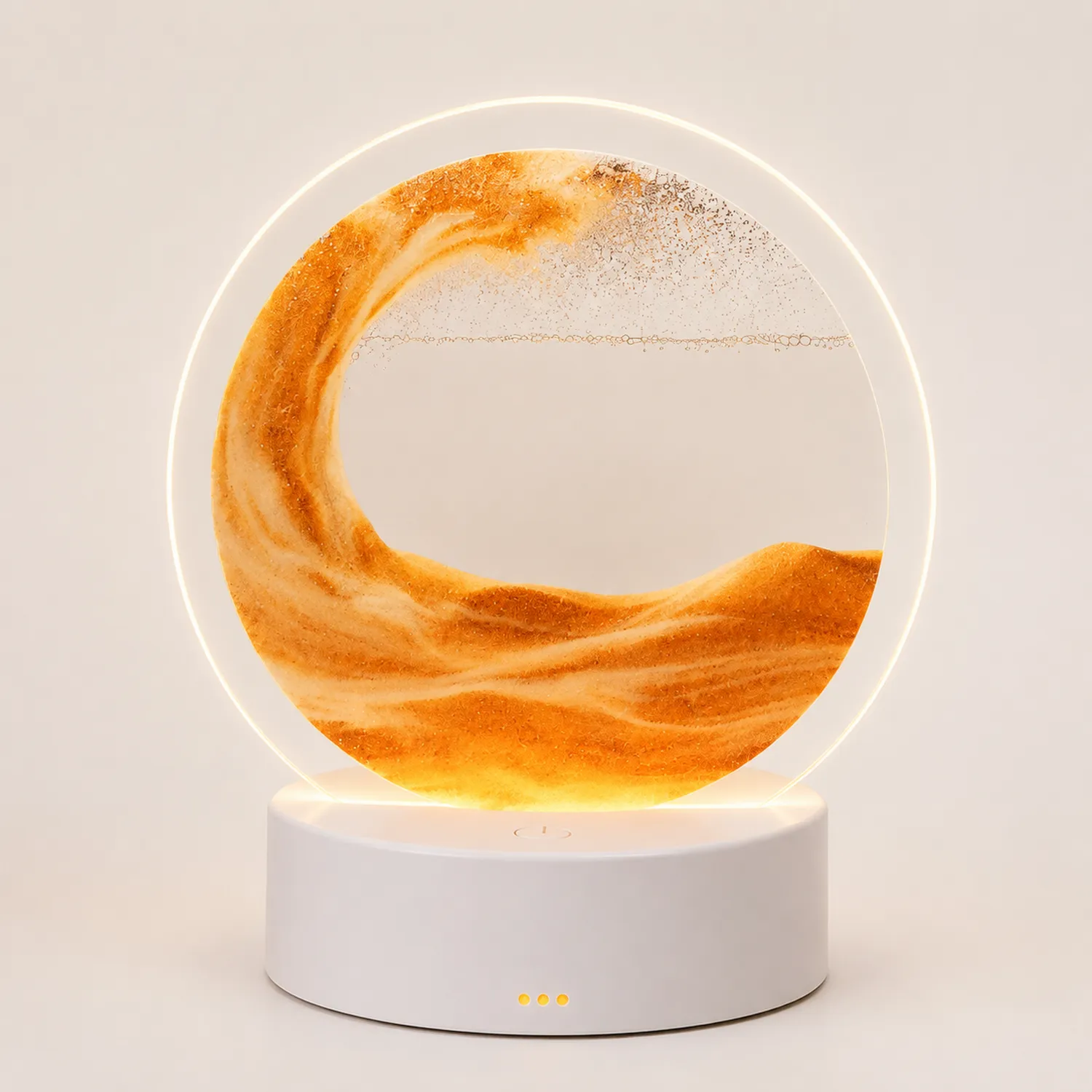 Lámpara de Arena LED Circular Decorativa Luz Nocturna Blanco y Naranja