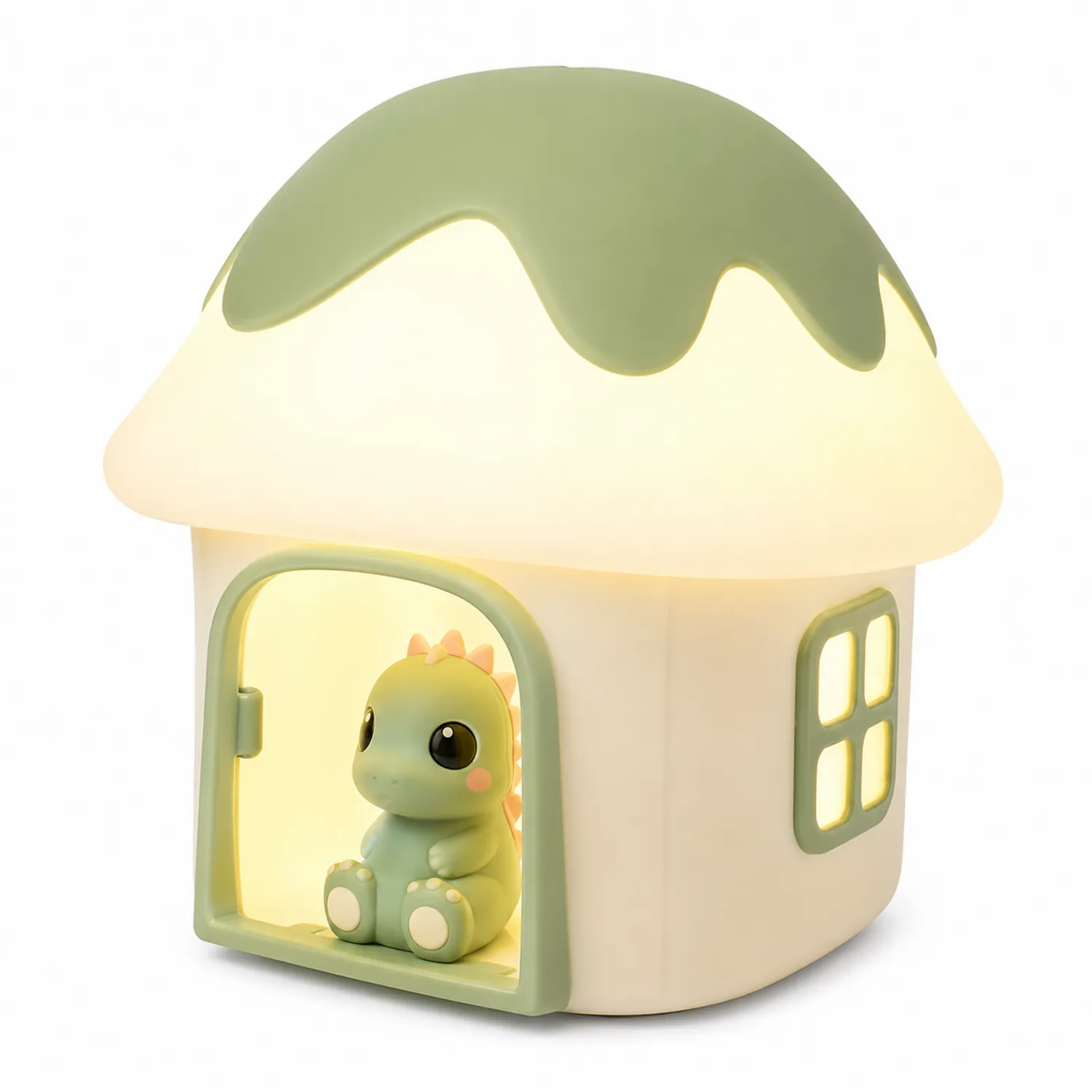 Lámpara Nocturna Infantil Casa de Setas Verde y Beige