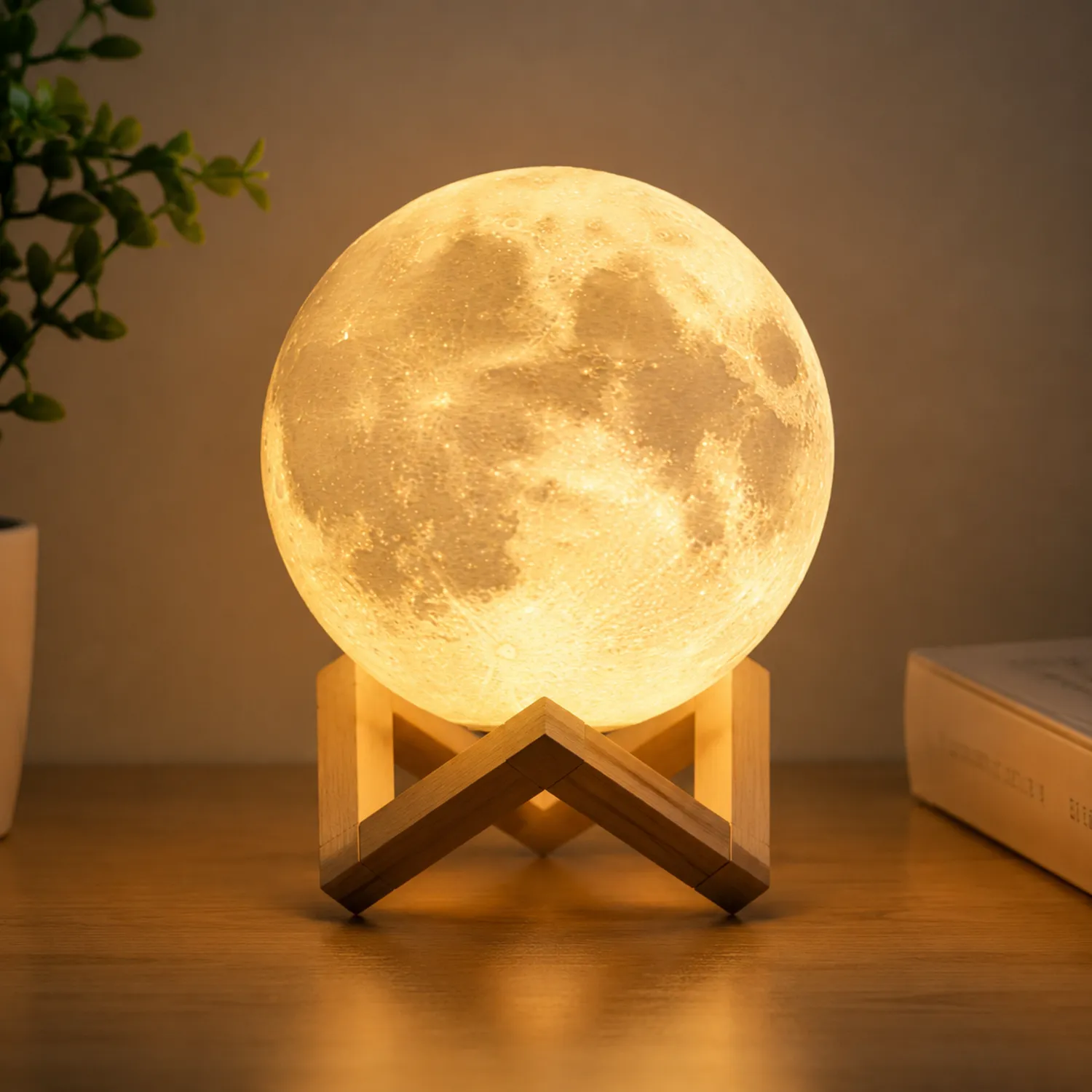 Lámpara Lunar LED 3D Decorativa Regulable, Recargable con Control Táctil, Luz Blanca Cálida