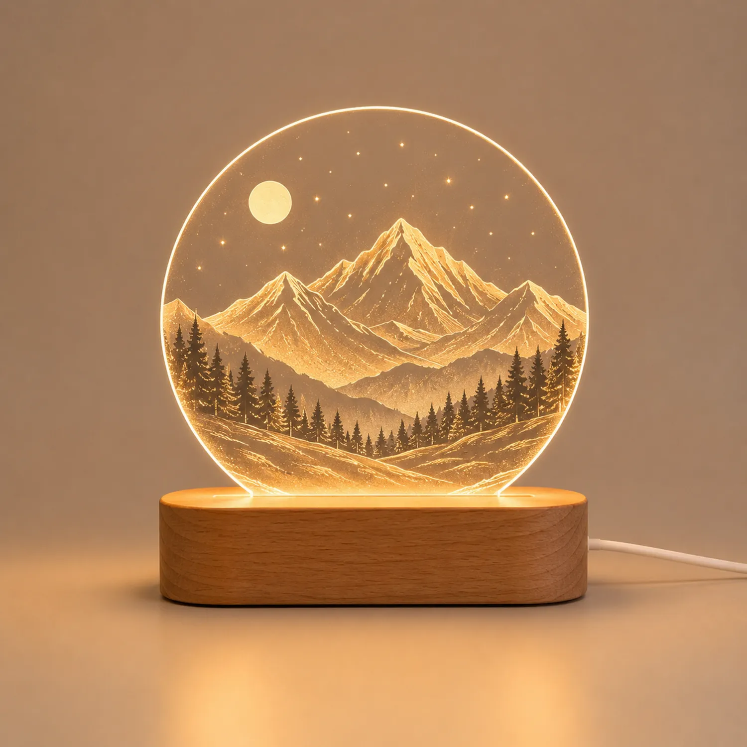 Lámpara de Mesa LED con Paisaje de Montaña