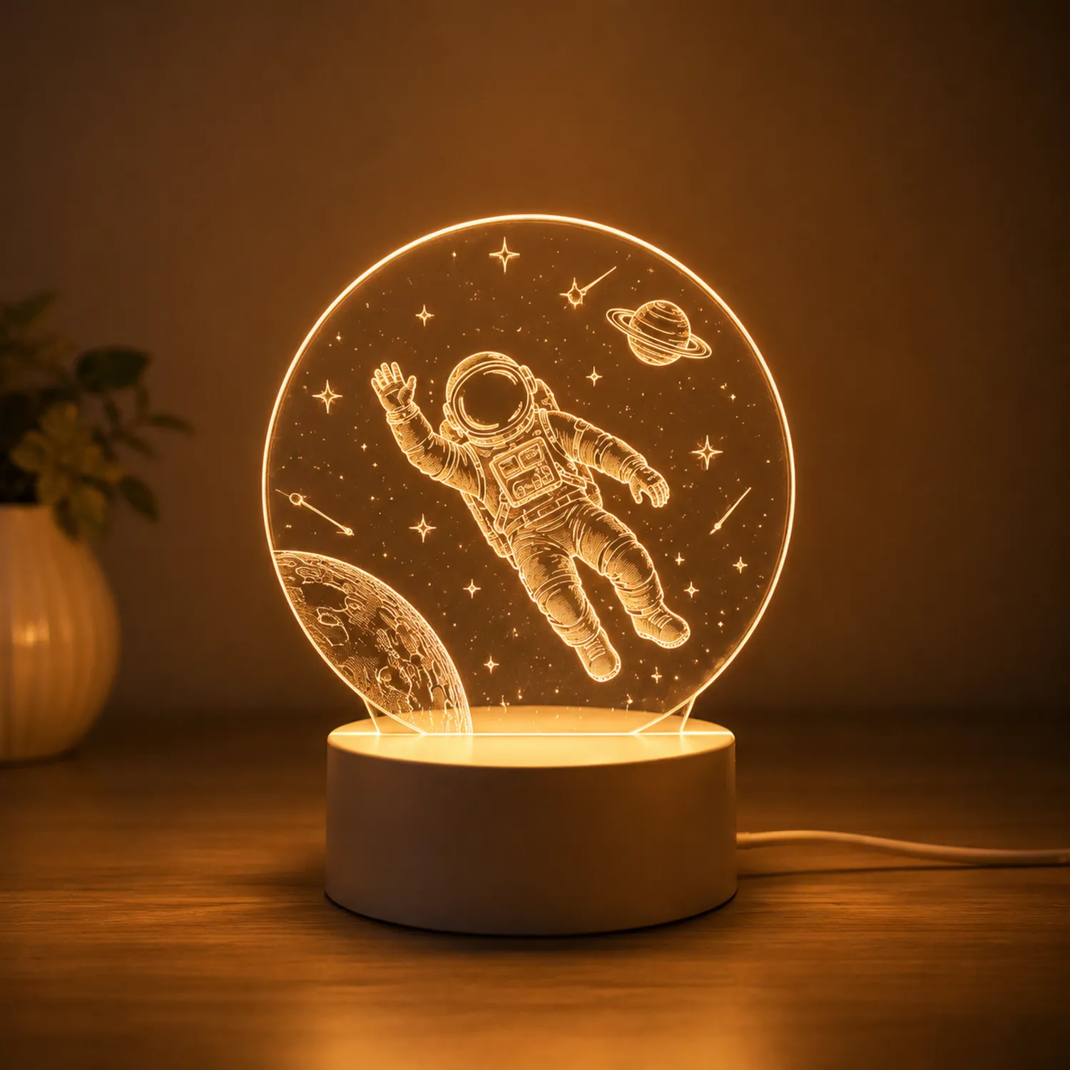 Lámpara LED 3D Astronauta Luz Nocturna Cálida