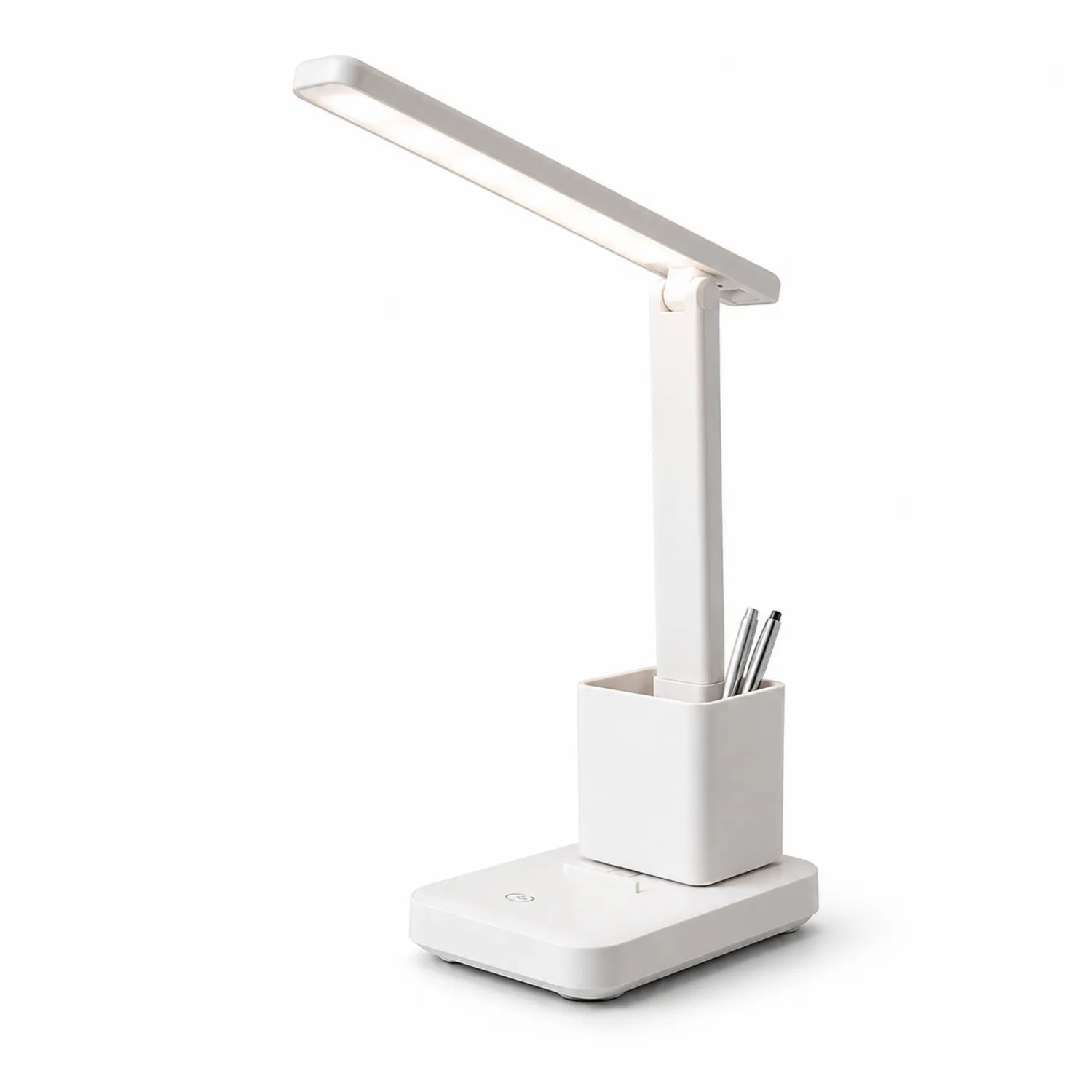 Lámpara de escritorio LED blanca con portalápices y luz ajustable