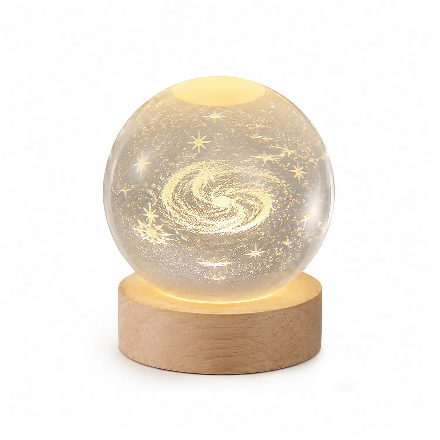 Lámpara Esfera Galaxia con Base de Madera y Luz LED