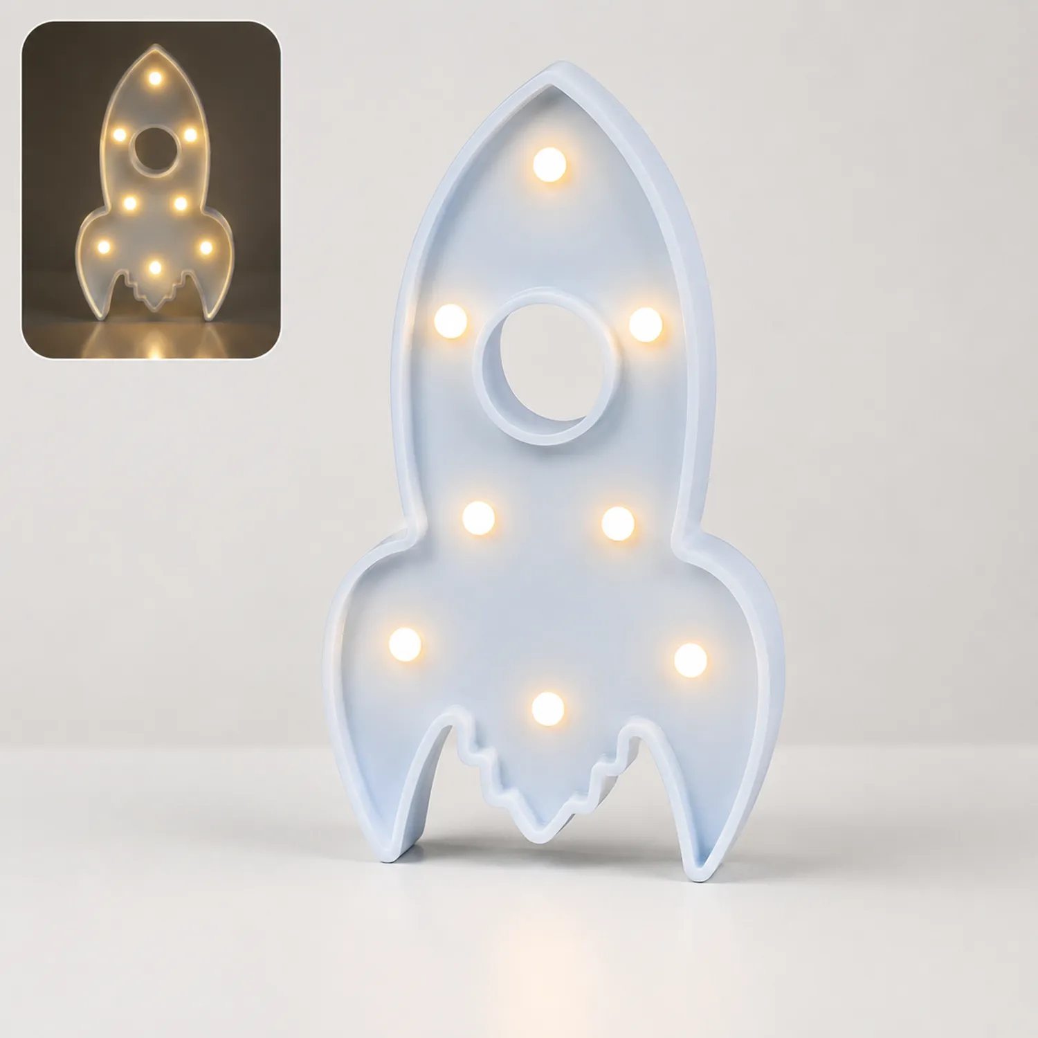 Lámpara LED Decorativa Cohete Infantil Luz Ambiente Azul Claro