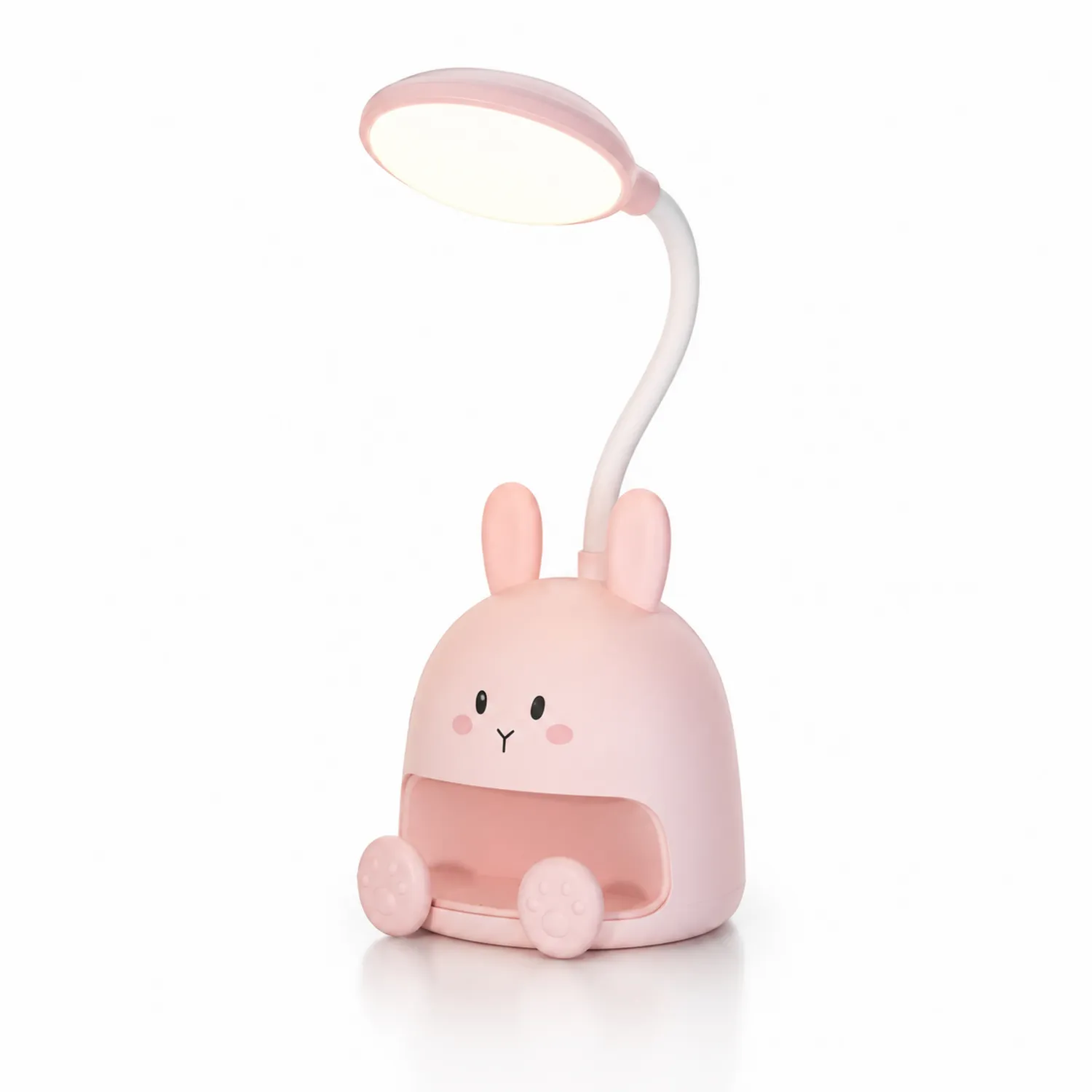 Lámpara LED de escritorio con forma de conejo rosa para niños, recargable