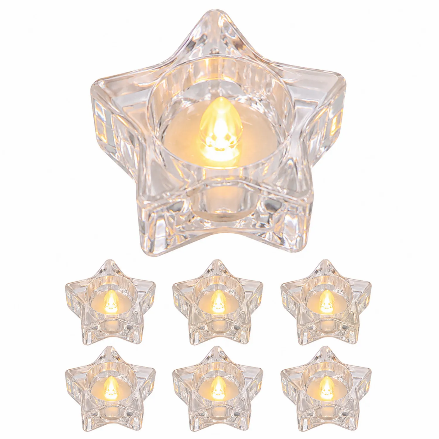 Juego de 6 Candelabros LED Forma de Estrella Transparente