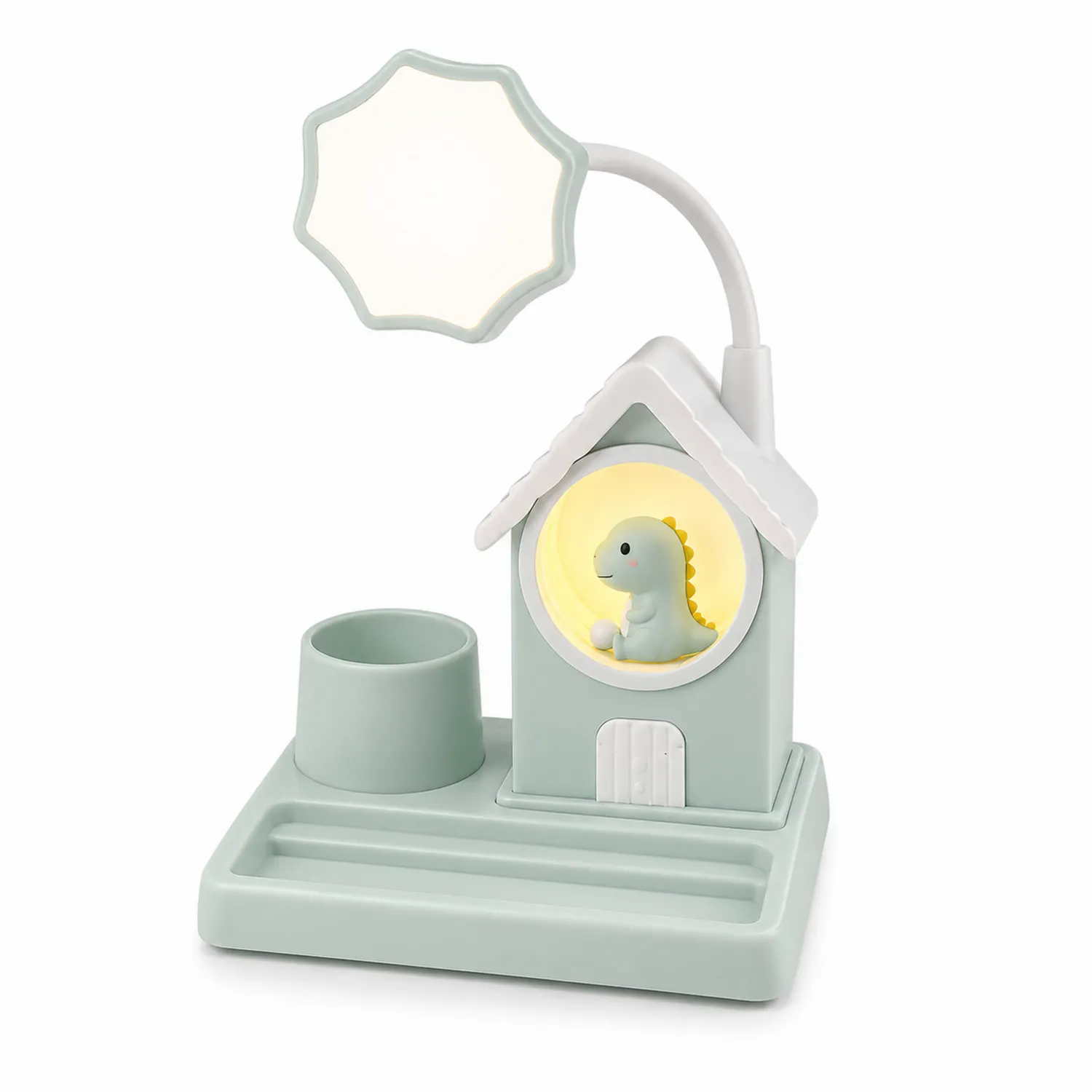 Lámpara de escritorio infantil LED con dinosaurio verde