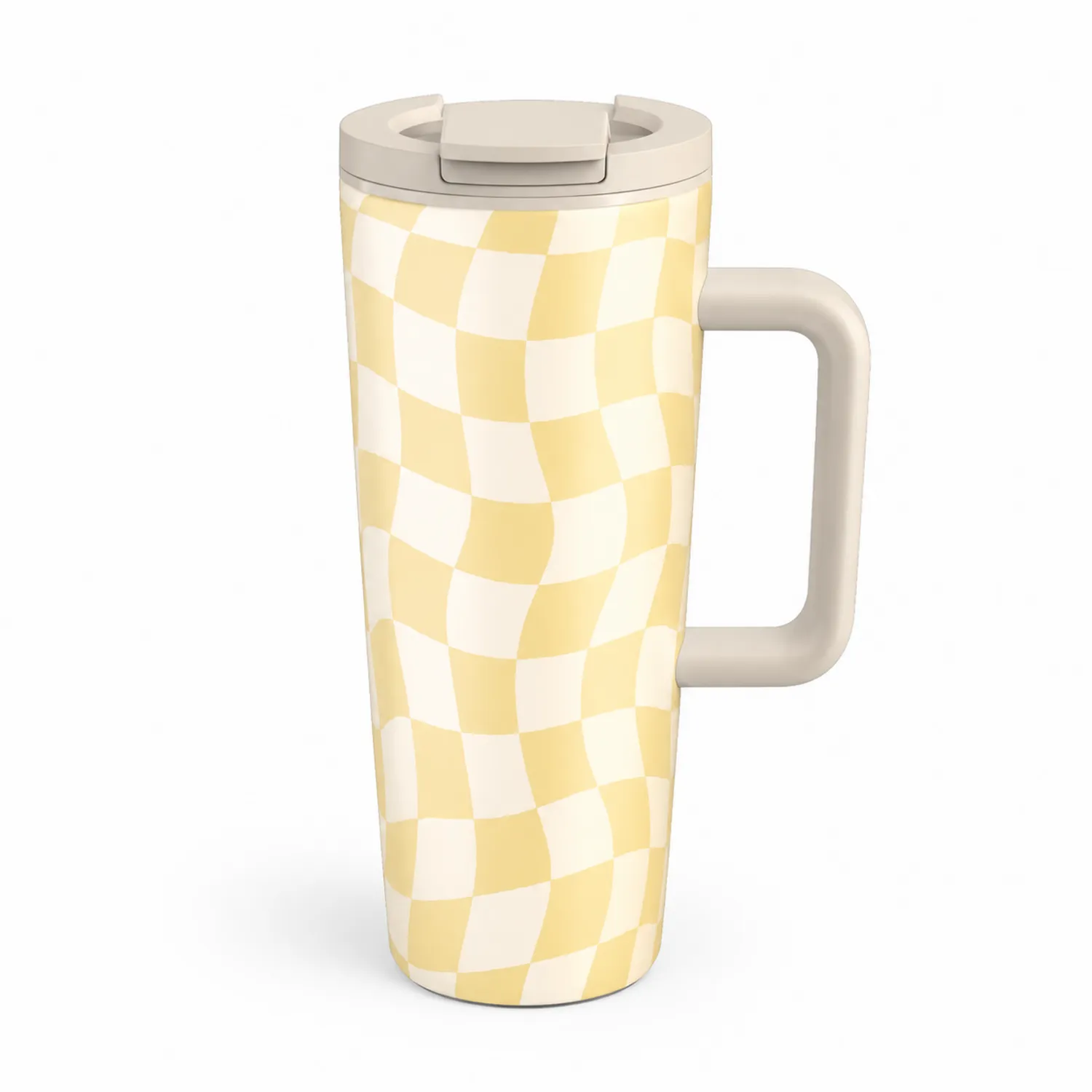 Taza Térmica con Asa Diseño Cuadros Amarillo y Blanco 500ml