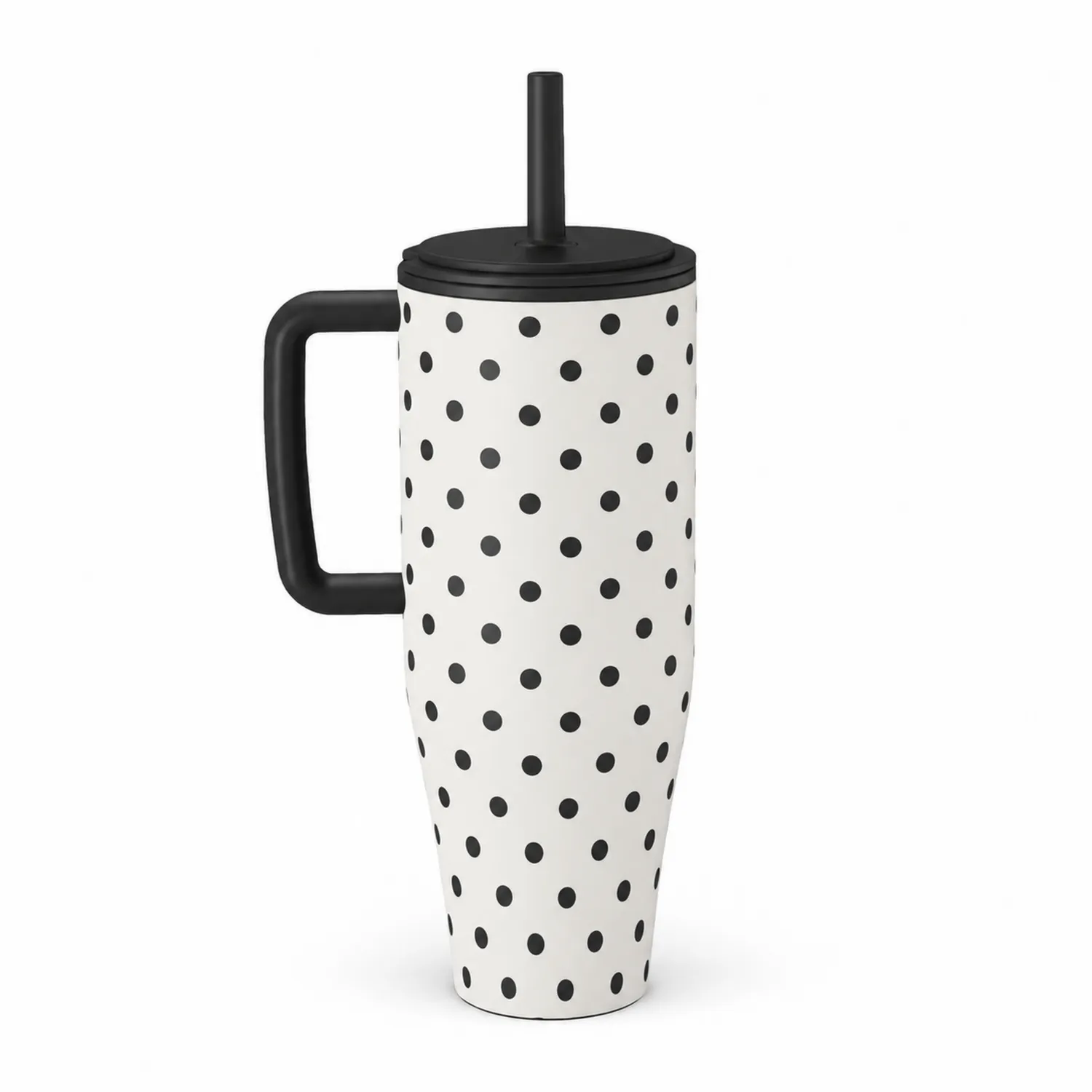 Taza térmica con puntos negros y tapa con pajita, 700ml