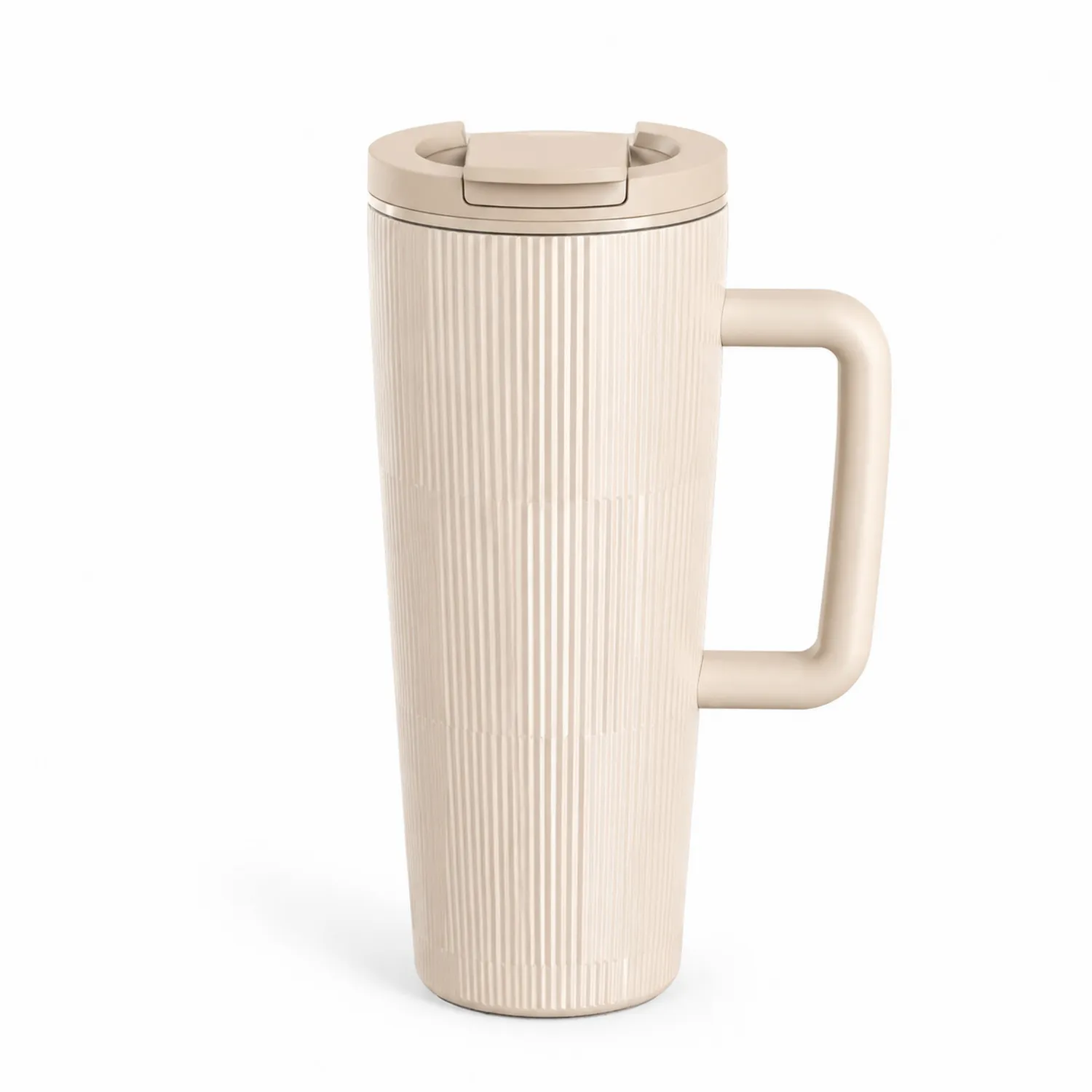 Taza térmica beige 450ml con tapa abatible y asa