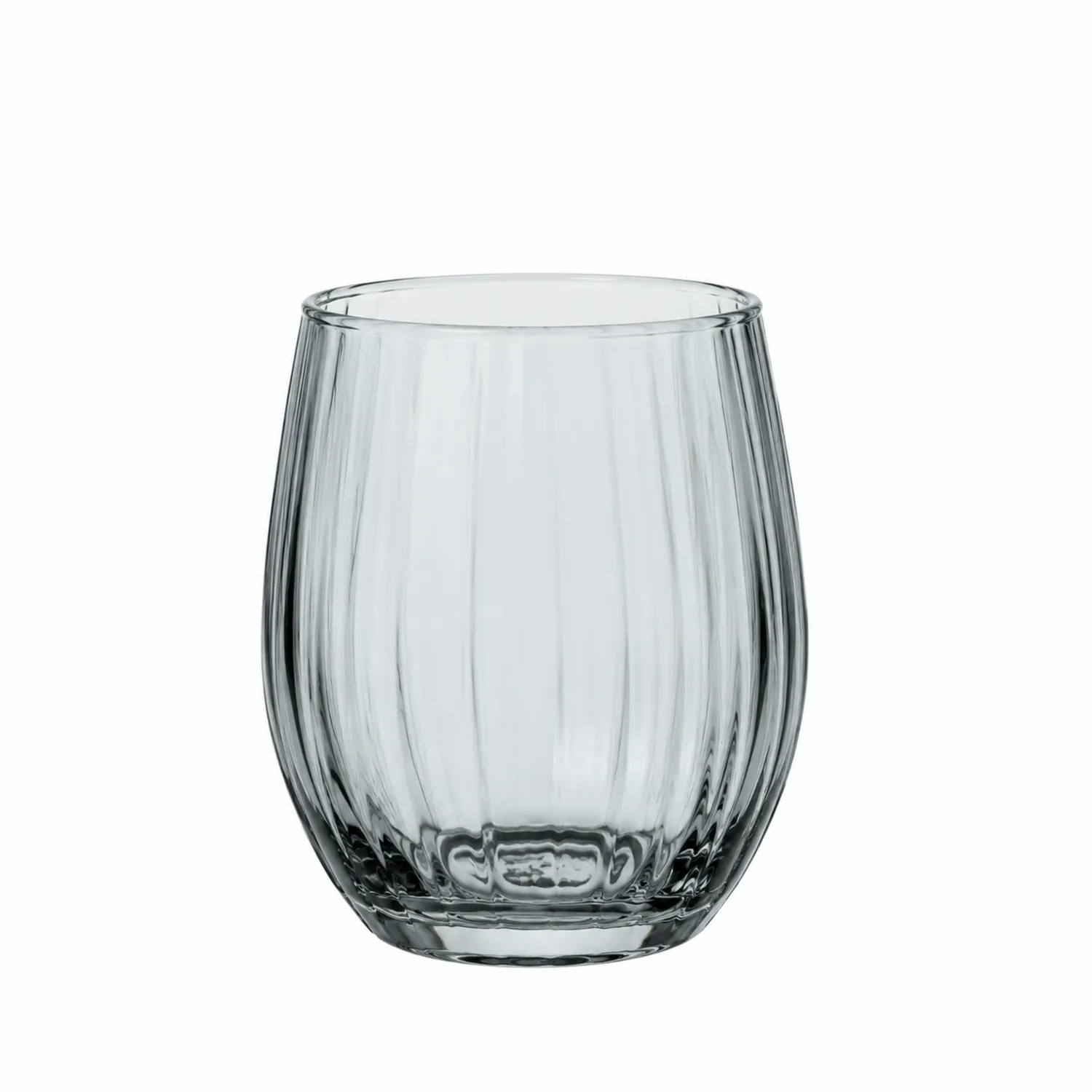 Vaso de vidrio transparente 360ml con diseño estriado