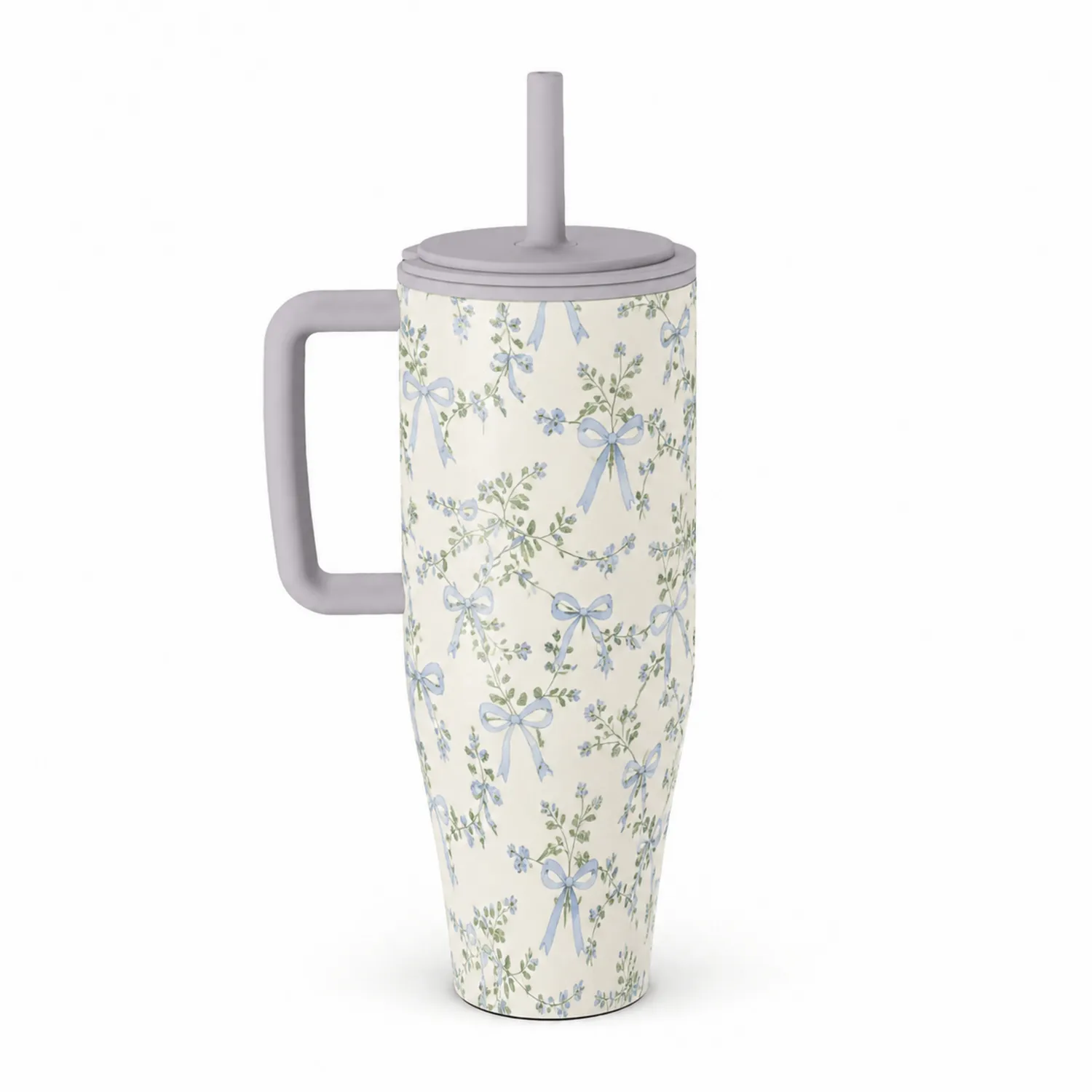 Taza con Asa y Pajita Integrada Diseño Floral 700ml