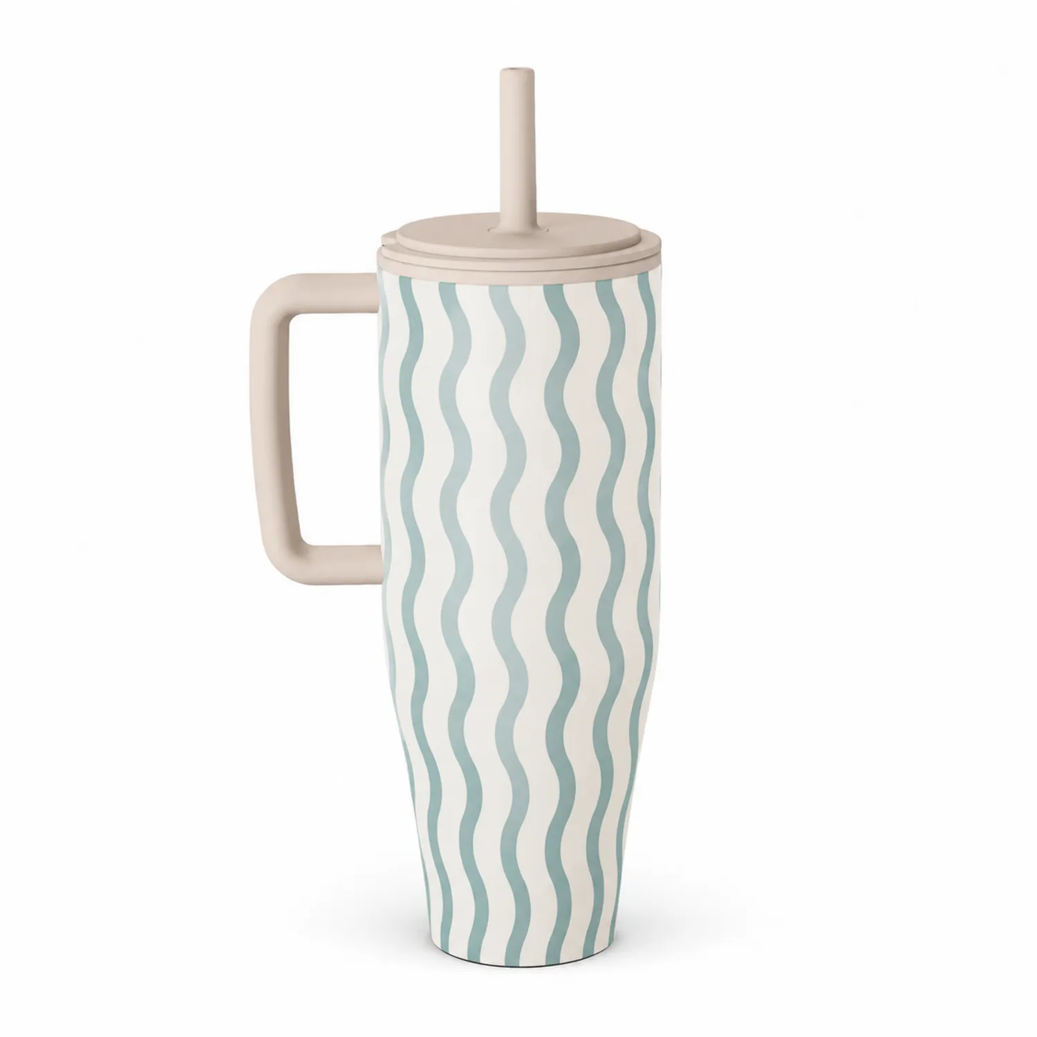 Taza con Tapa y Pajilla Diseño Ondulado Azul 500ml