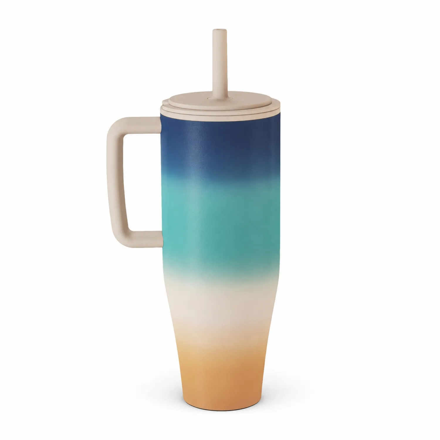 Taza Térmica con Asa y Pajita Degradado Azul, Verde y Naranja 500ml