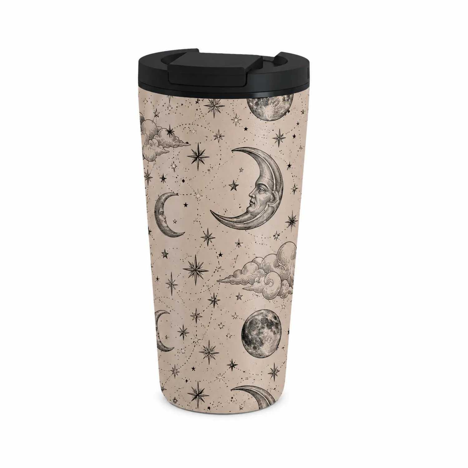 Taza térmica de 400 ml diseño retro lunar beige/negro