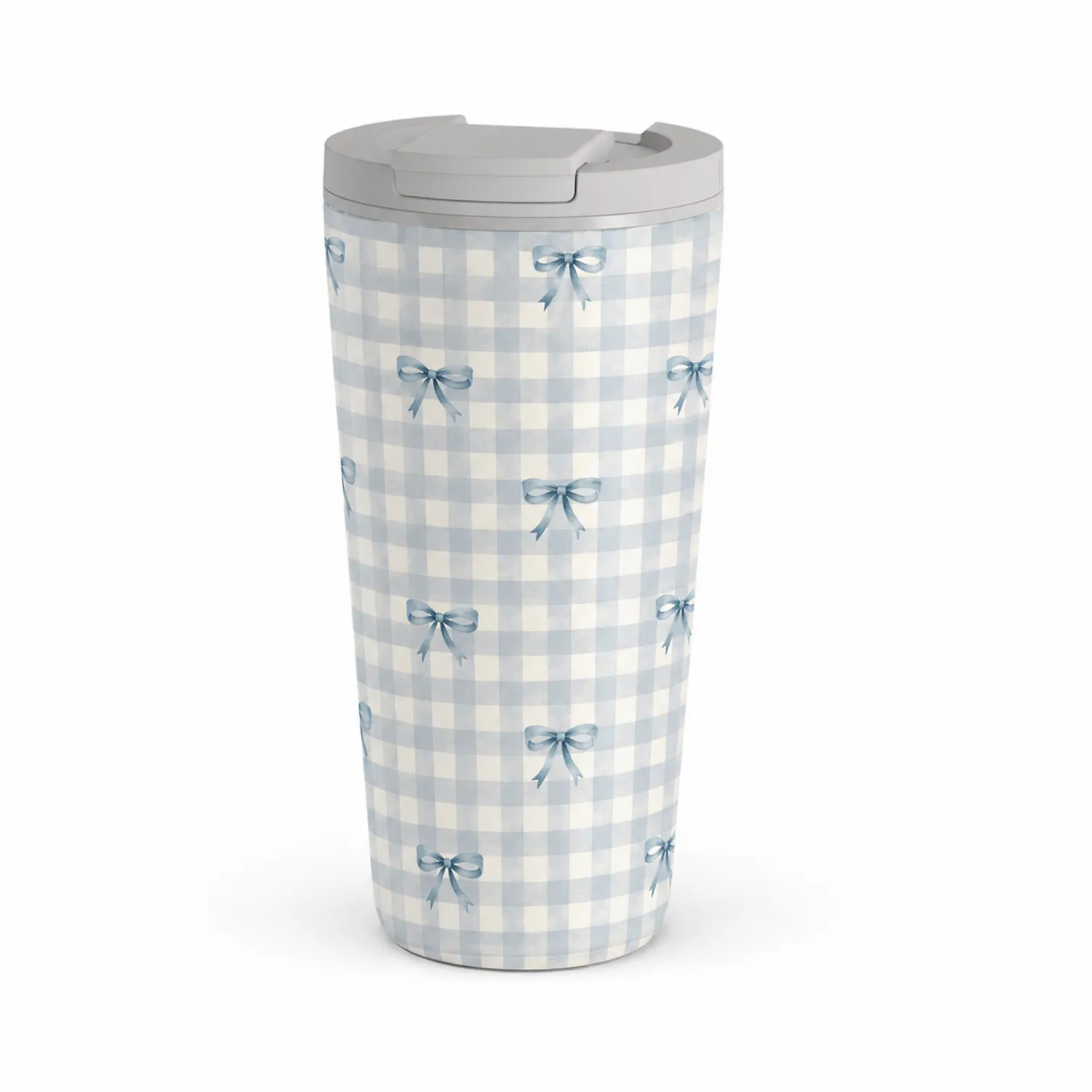 Taza Térmica de Viaje con Diseño de Cuadros y Lazos Azul