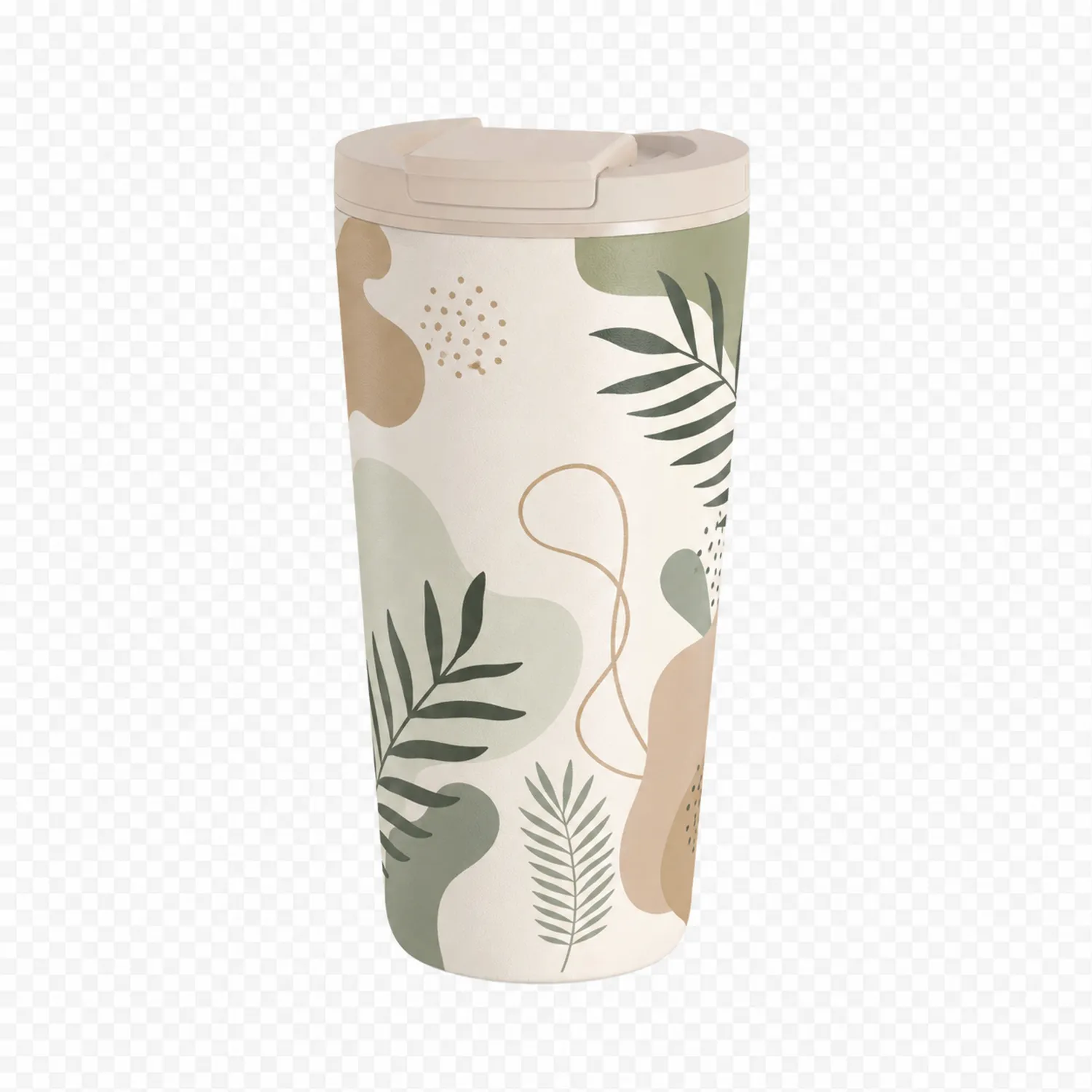 Vaso Térmico de Viaje 500ml Hojas Beige y Verde