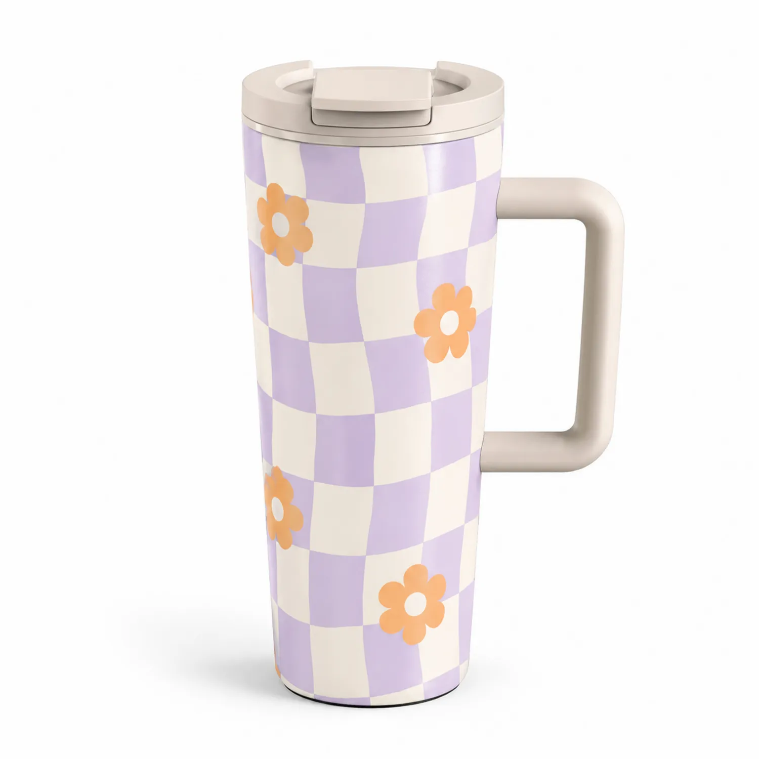 Taza Térmica con Mango Diseño Floral Morado y Beige