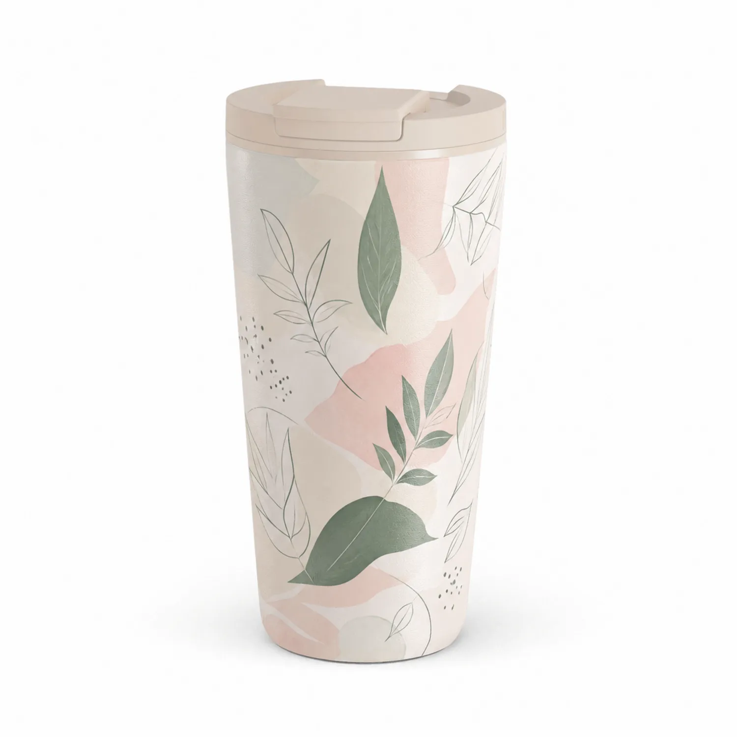 Taza Térmica con Diseño de Hojas 500ml Beige