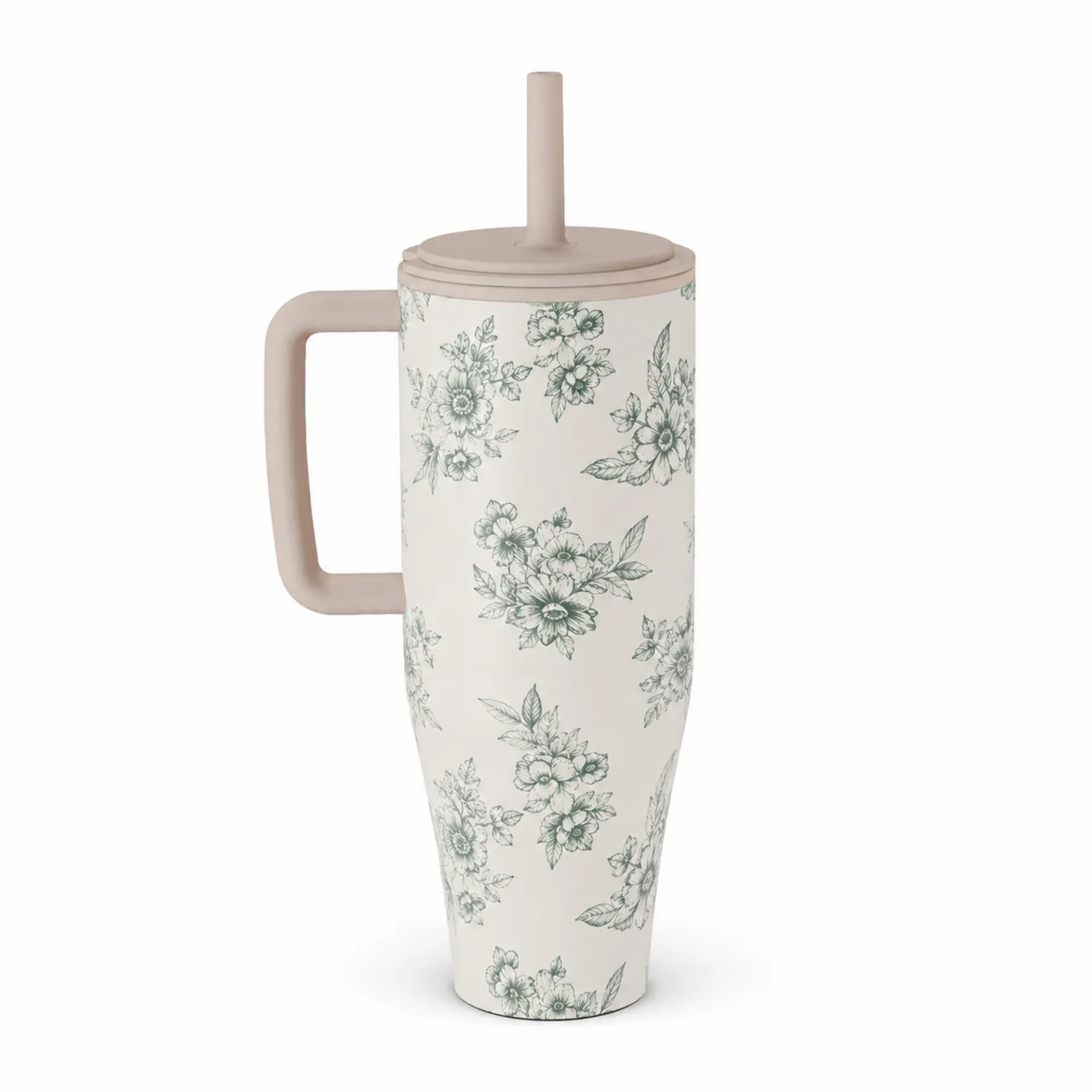 Taza de Viaje con Diseño Floral y Tapa con Pajita