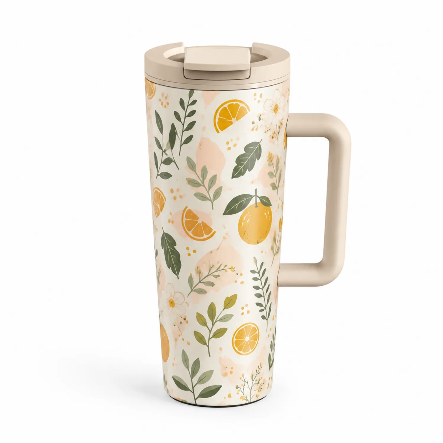Taza de Viaje Térmica con Mango 470ml Diseño Floral Cítrico