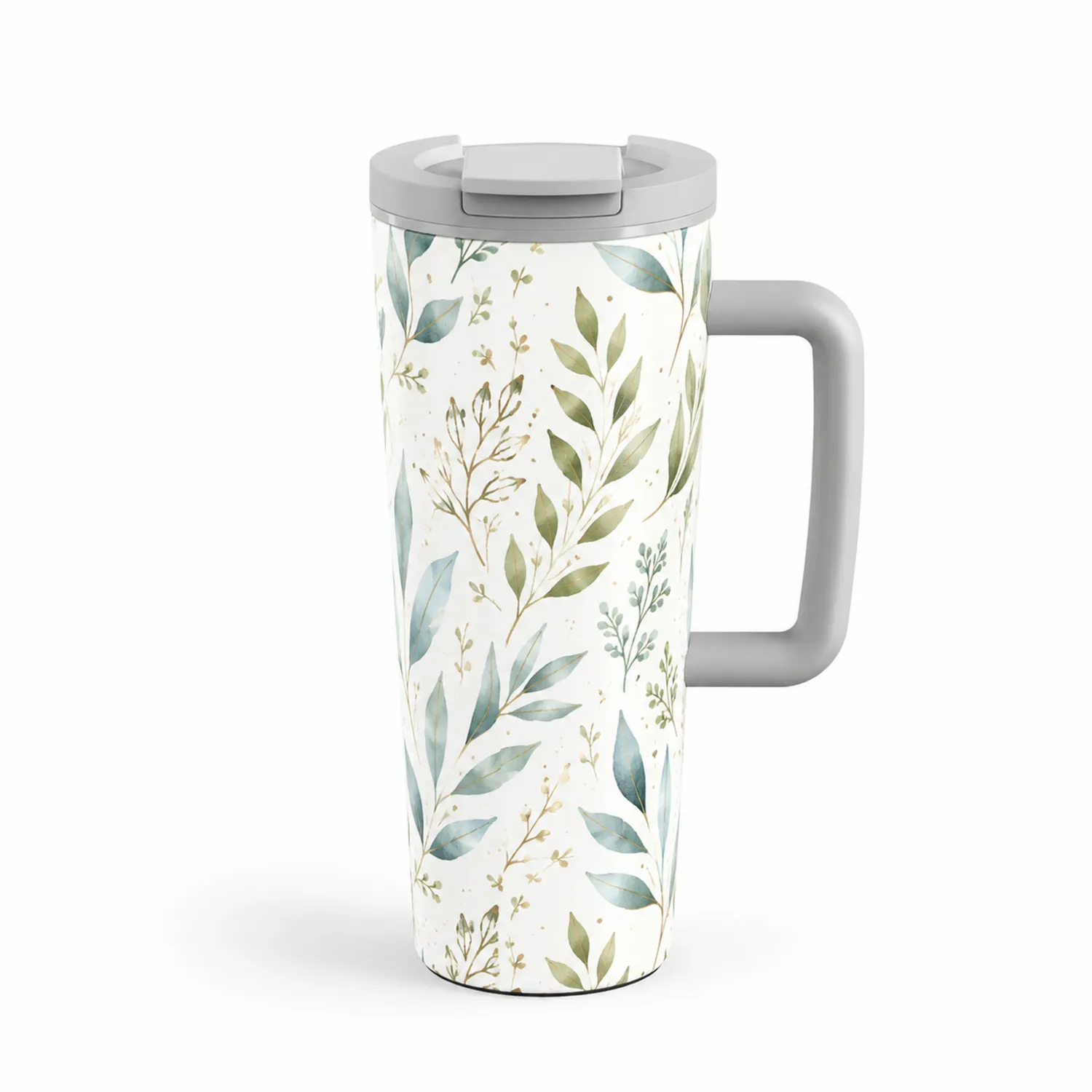 Taza de viaje térmica con diseño de hojas verdes y asa 500ml