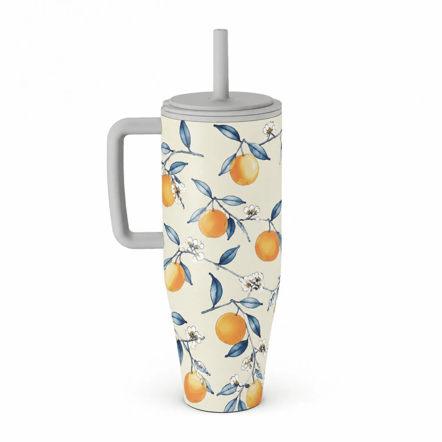 Taza térmica 500ml con diseño de naranjas y hojas