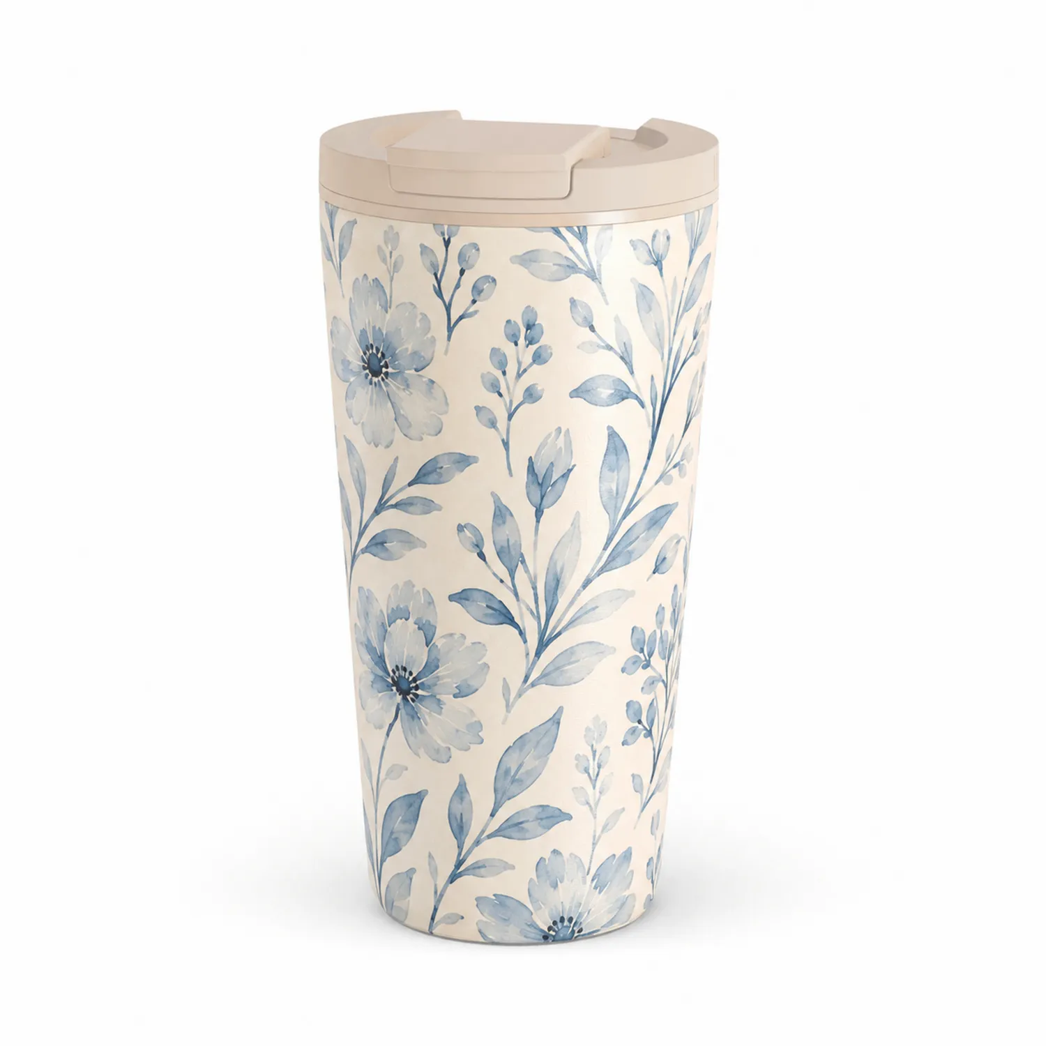 Taza Térmica Floral Azul y Blanco 450ml