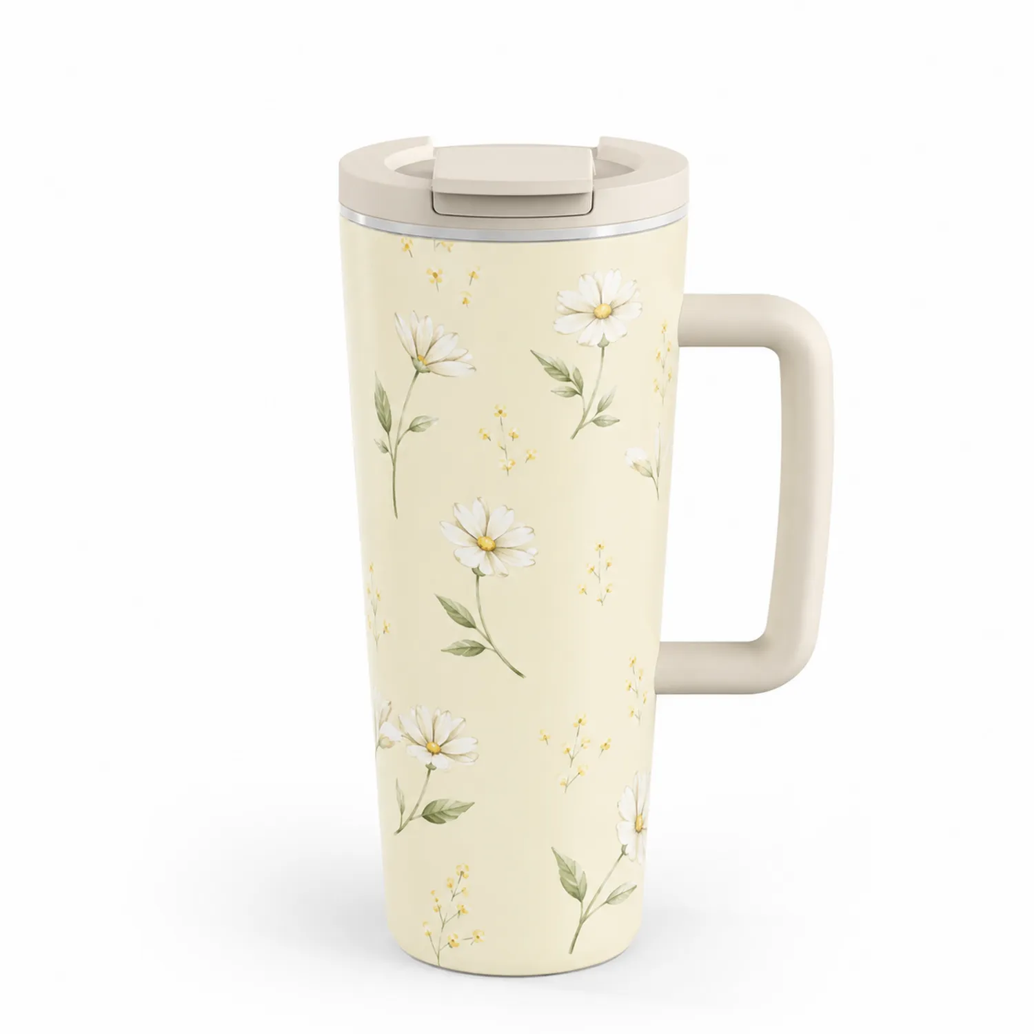 Taza Térmica con Mango 450ml Flores Beige