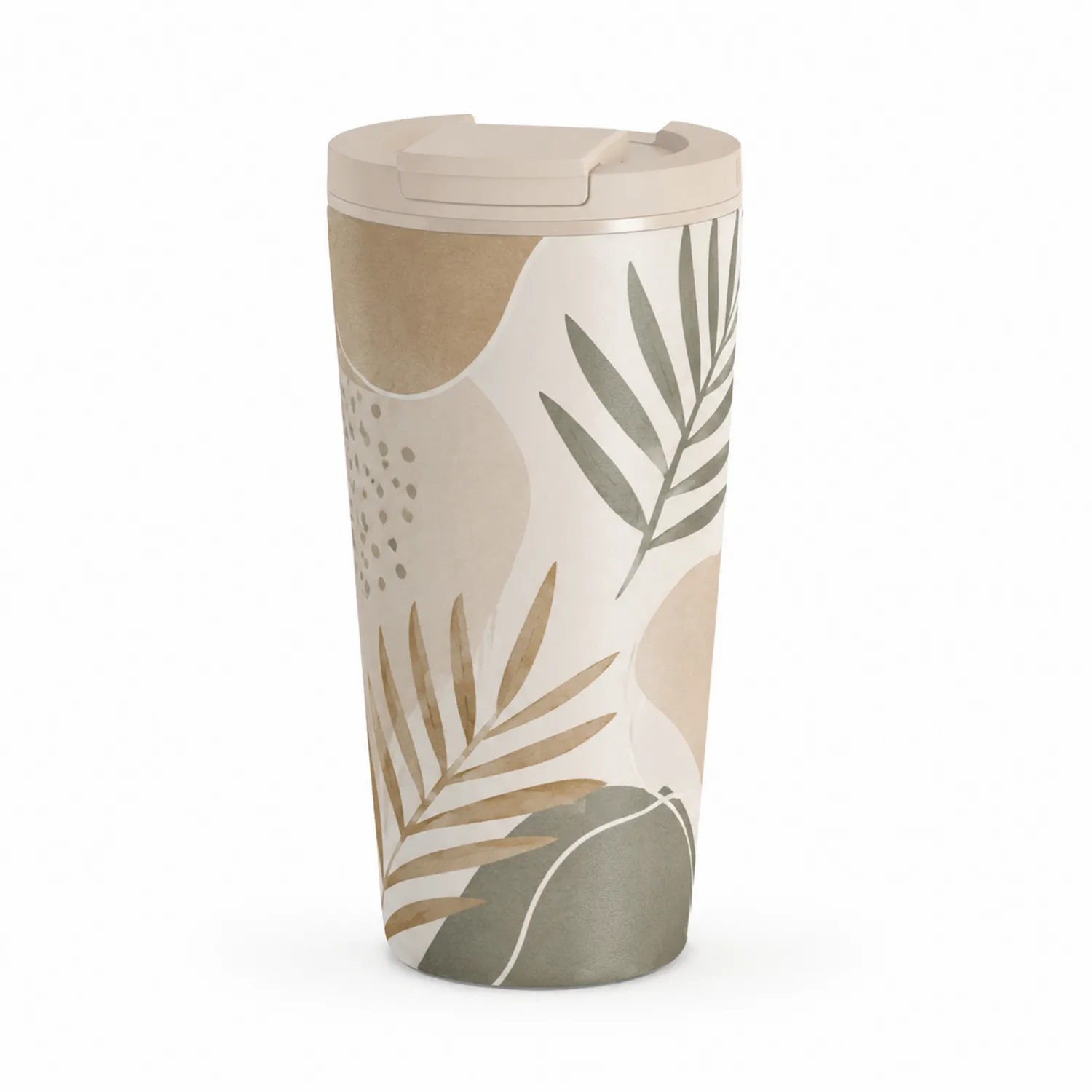 Vaso térmico con diseño vegetal 500ml beige/verde