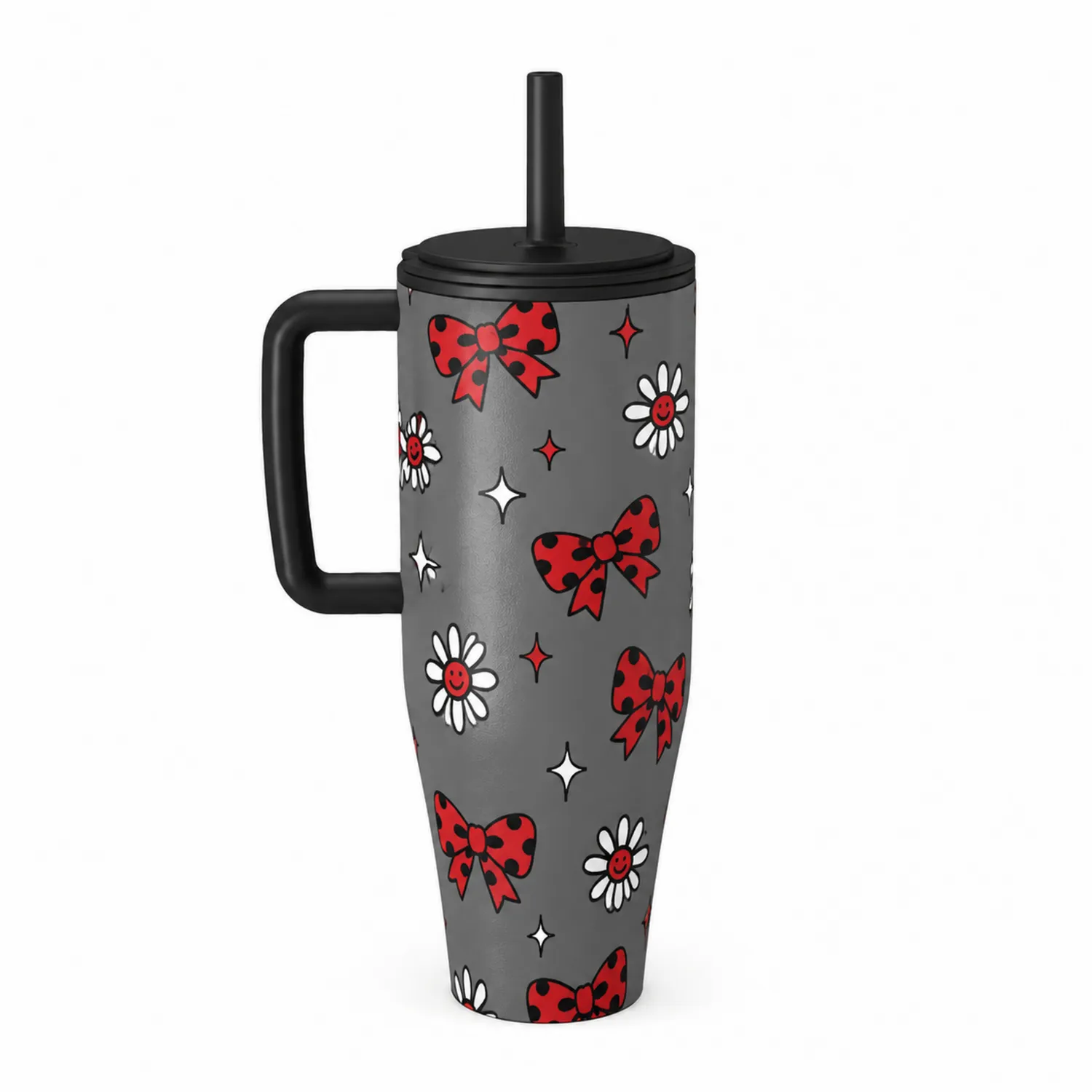 Taza Térmica con Asa y Pajita 800ml Gris y Rojo