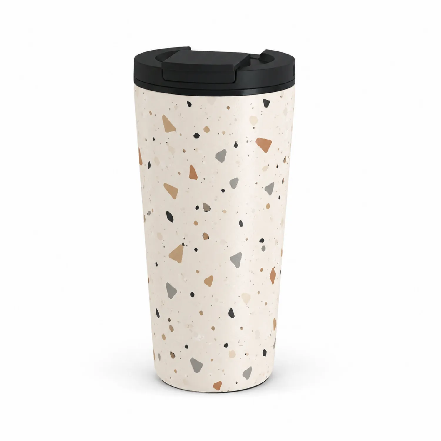 Taza Térmica de Viaje con Diseño de Terrazzo Beige/Negro
