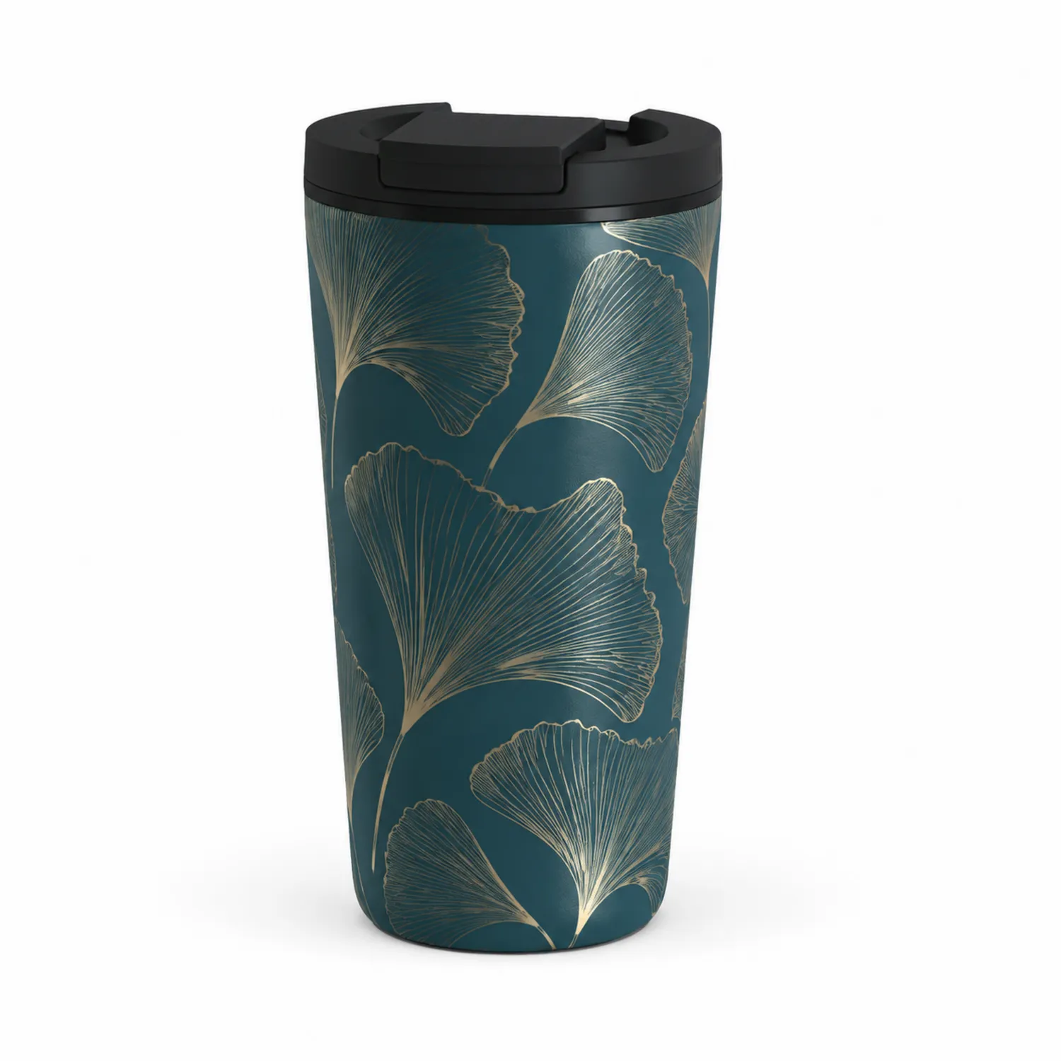 Taza Térmica de Viaje 450ml Azul con Diseño de Hojas