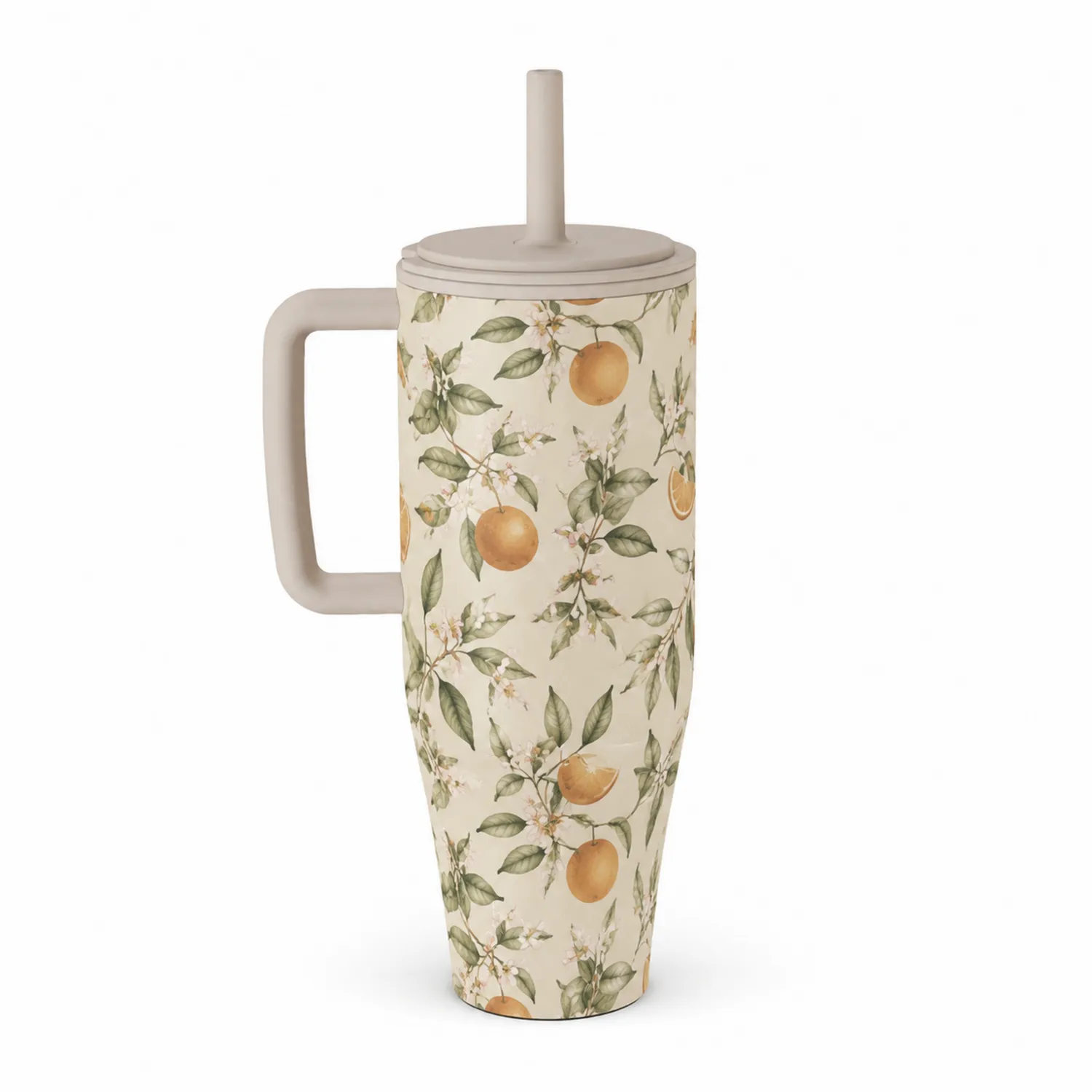 Taza térmica con diseño de naranjas y tapa desmontable