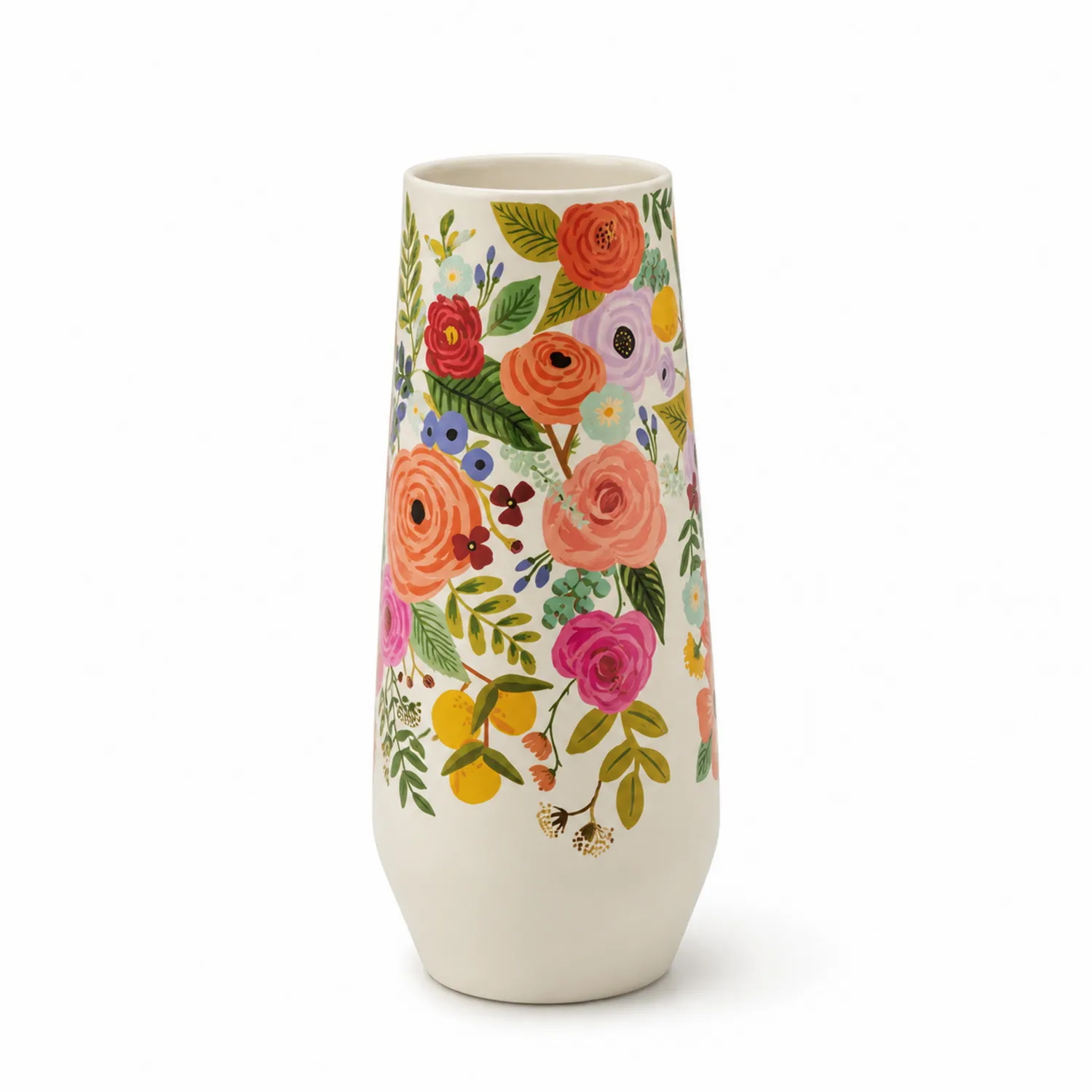 Jarrón decorativo con diseño floral multicolor