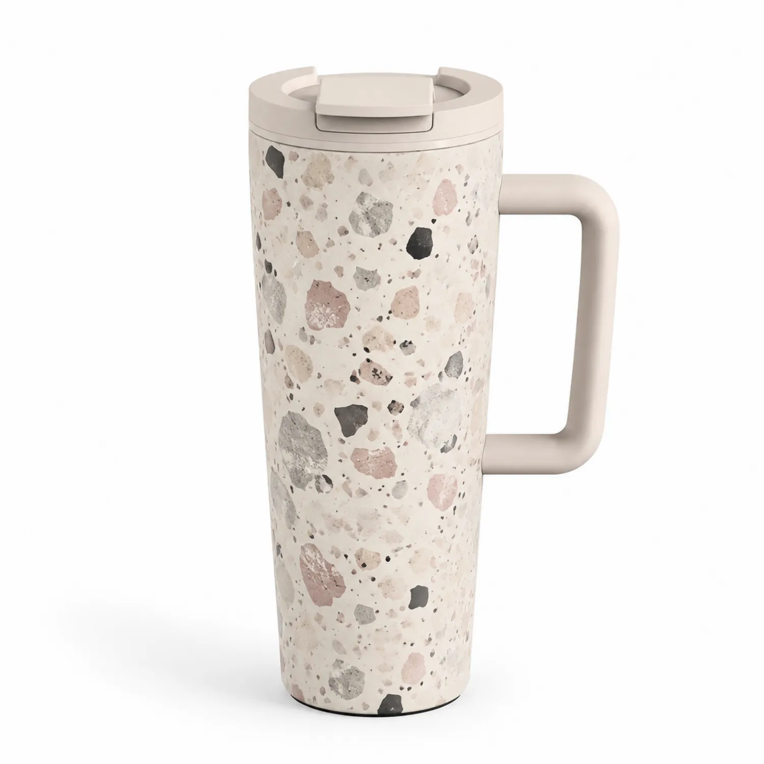 Taza de Viaje con Mango Estilo Terrazzo 450ml Beige
