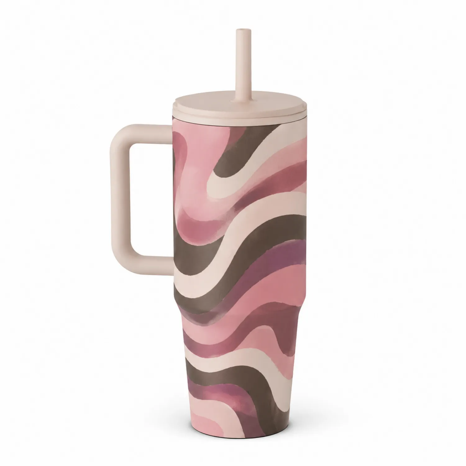 Taza de Viaje con Pajita y Manejo de 500ml, Rosa y Marrón