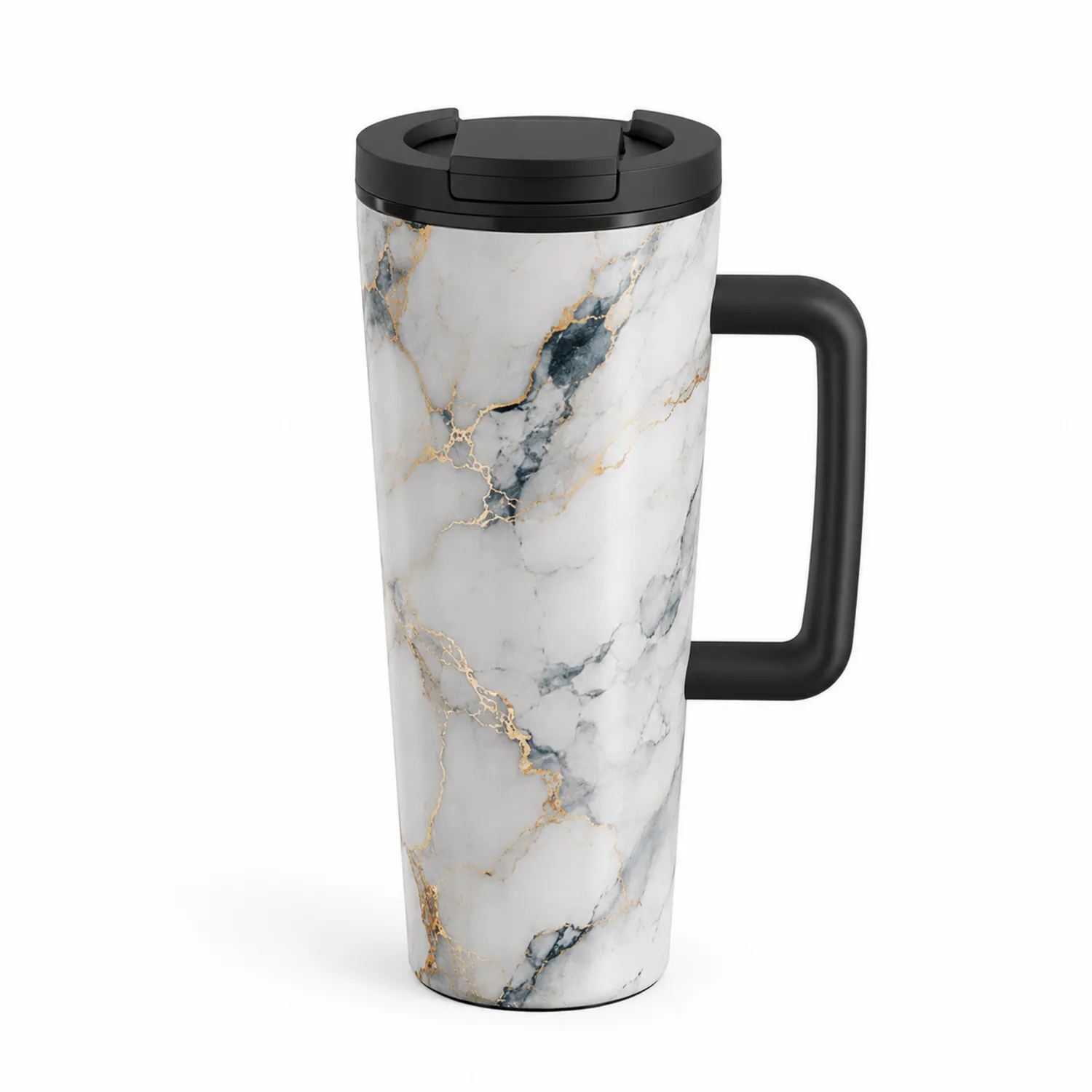 Taza Térmica de Viaje Efecto Mármol 480ml Blanca y Negra con Asa
