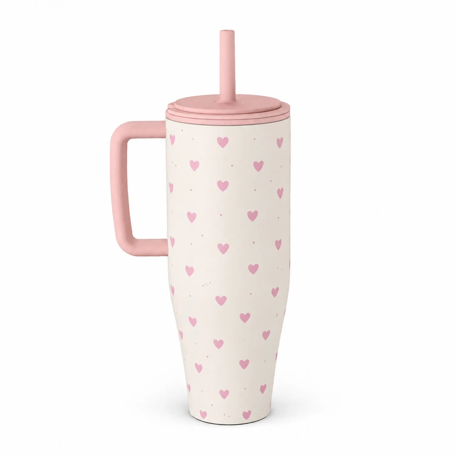 Taza Alta con Corazones Rosa 500ml con Pajita