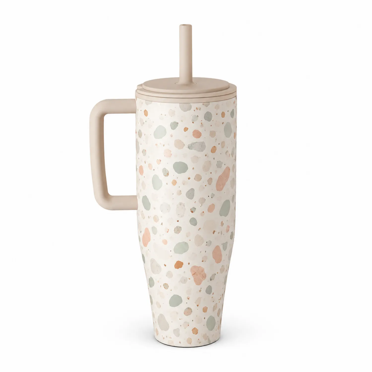 Taza Multicolor con Asa y Pajita 500ml Diseño Terrazzo