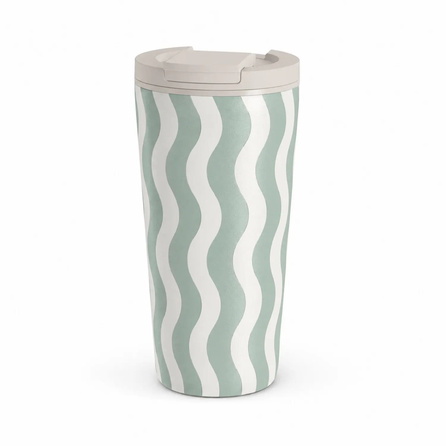 Taza Térmica 450ml Verde y Blanco con Diseño Ondulado