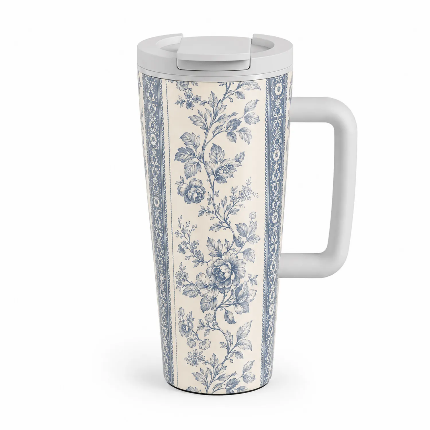 Taza Térmica con Mango 450ml Estampado Floral Azul