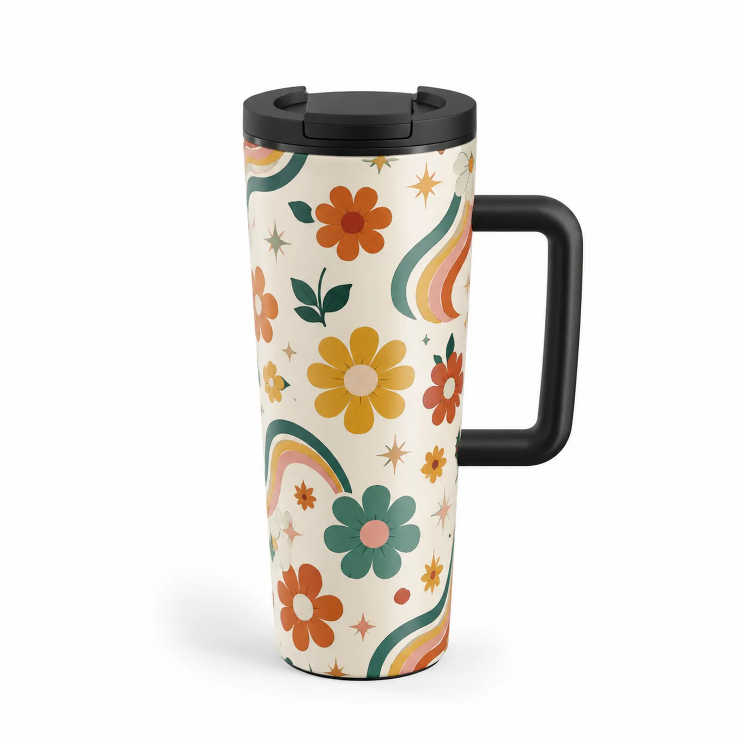 Taza de Viaje Floral con Asa 450ml Estilo Retro