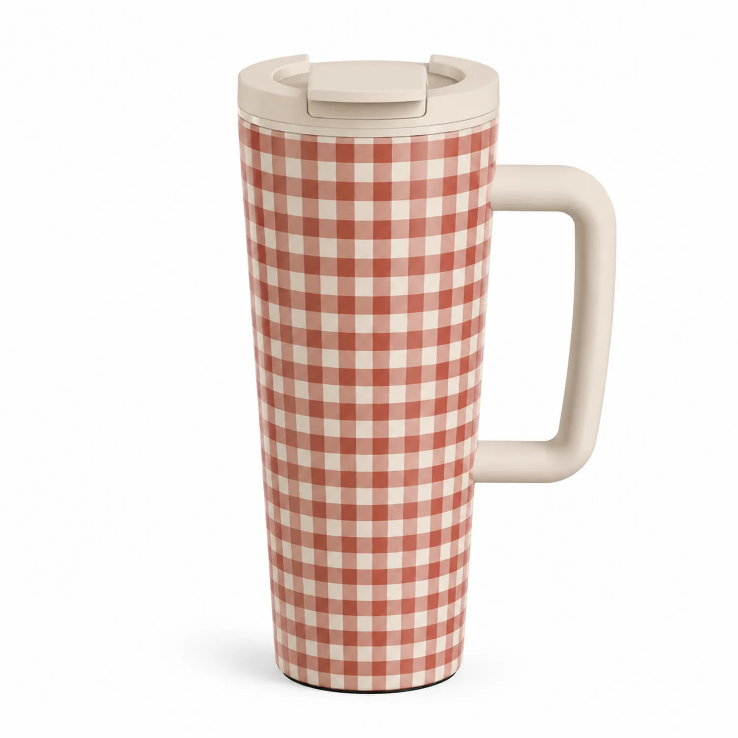 Taza térmica con asa a cuadros rojos y blancos de 500ml