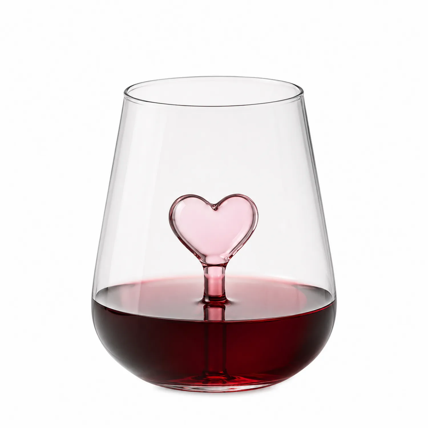 Copa de Vino con Diseño de Corazón Transparente y Rosa