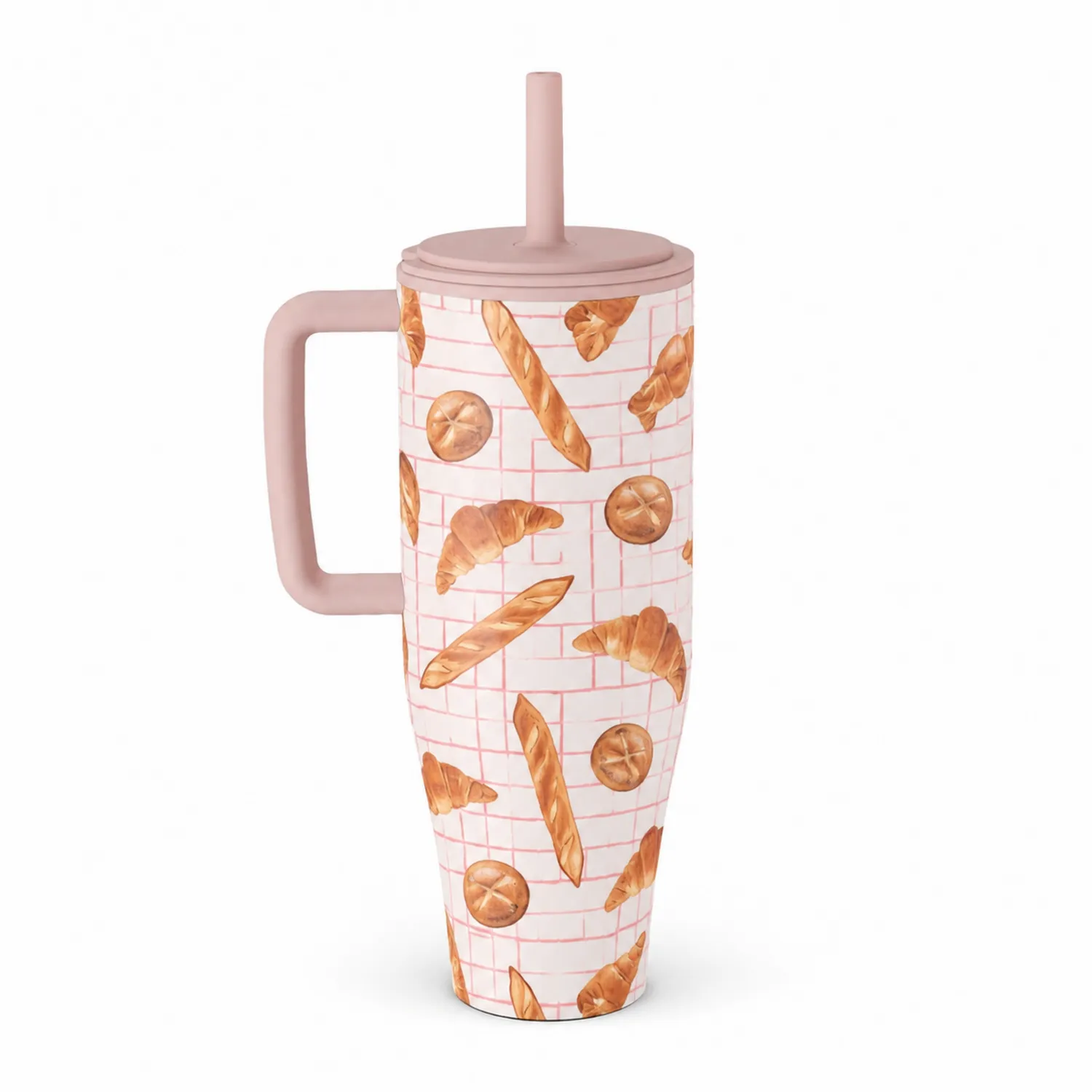 Vaso térmico rosa con asa y tapa decorativa 500ml