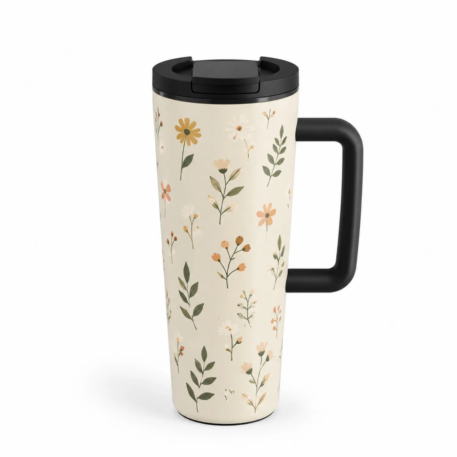 Taza de Viaje Floral con Aislamiento 500 ml Crema